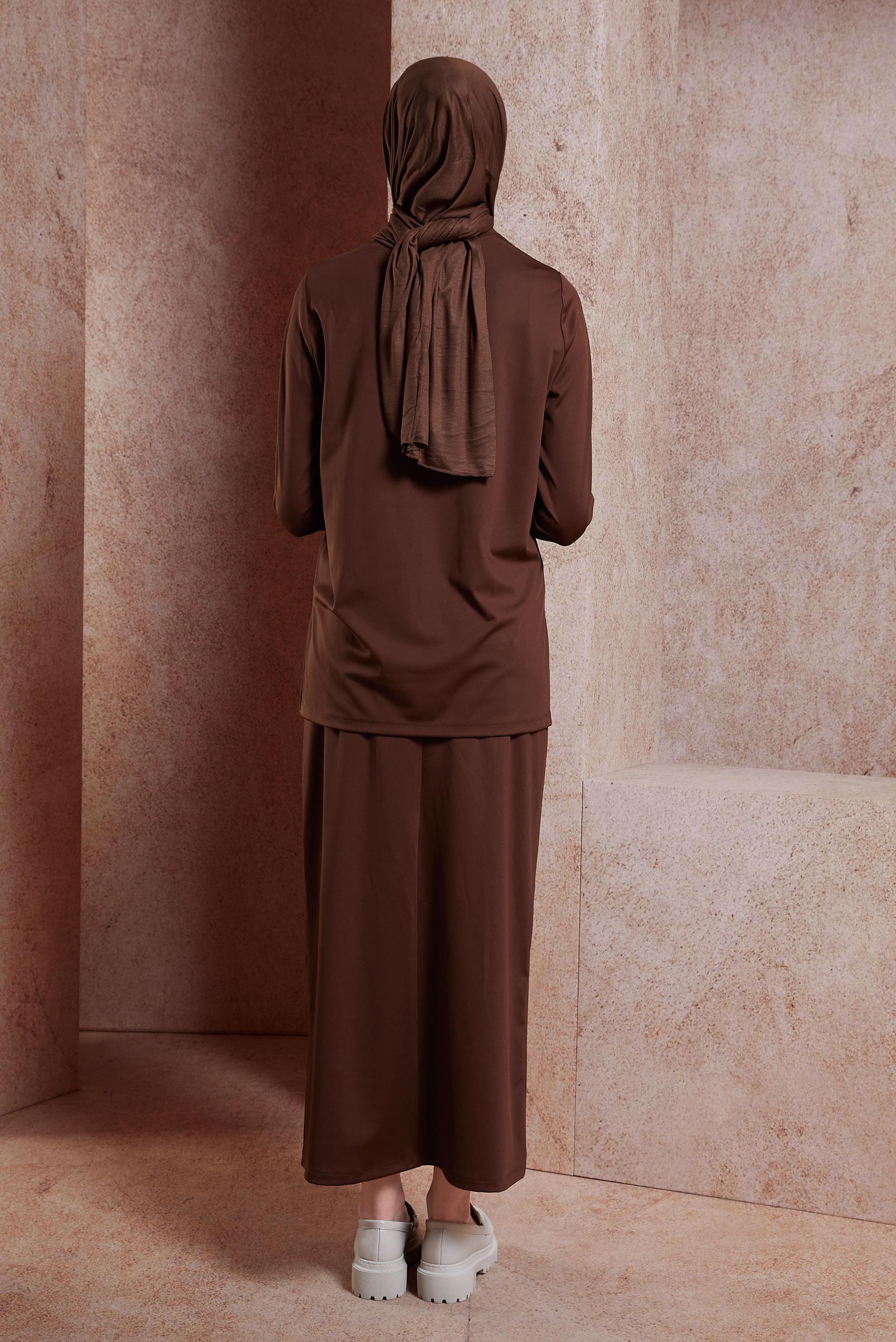 Tesettür giyim KAHVE ETEKLİ TESETTÜR EŞOFMAN TAKIM 44706