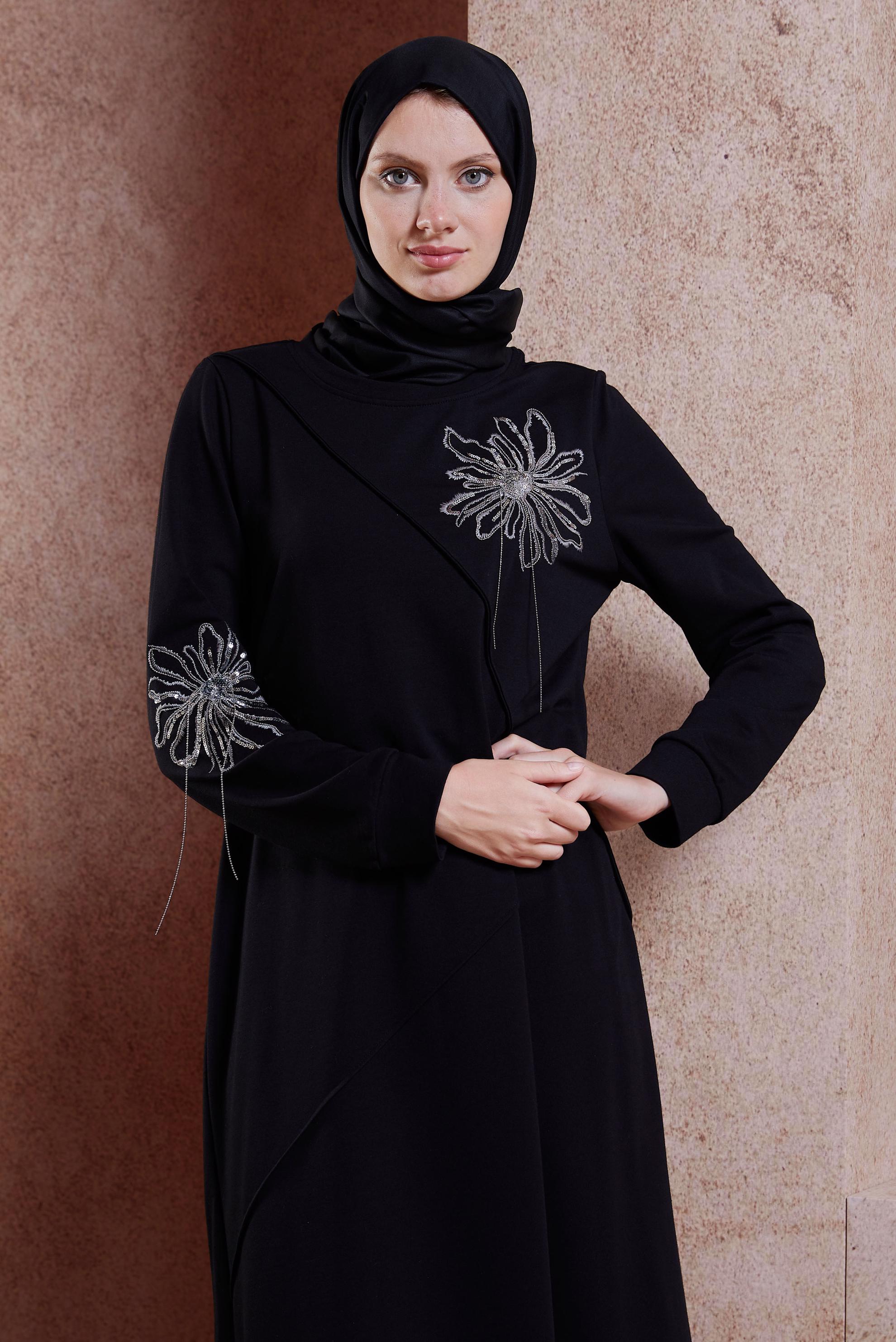 Vêtements hijab NOIR ROBE DE SURVÊTEMENT BRODÉE 44708