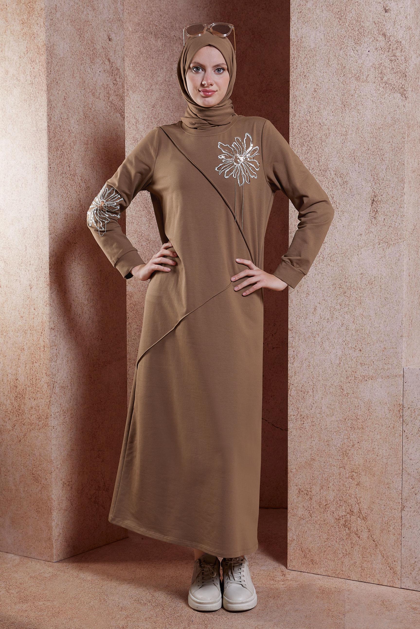 Vêtements hijab BRUN ROBE DE SURVÊTEMENT BRODÉE 44708