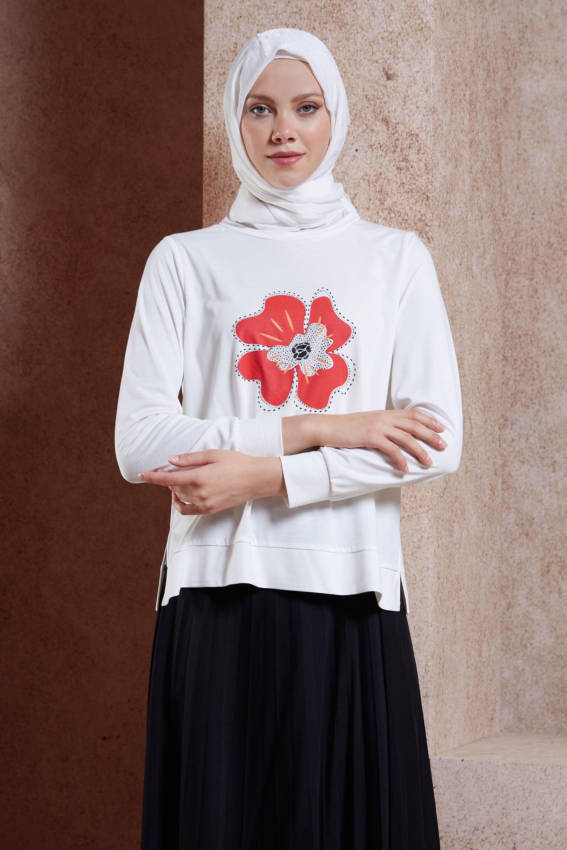 Tesettür giyim SİYAH BASKILI ETEKLİ EŞOFMAN TAKIMI 44724