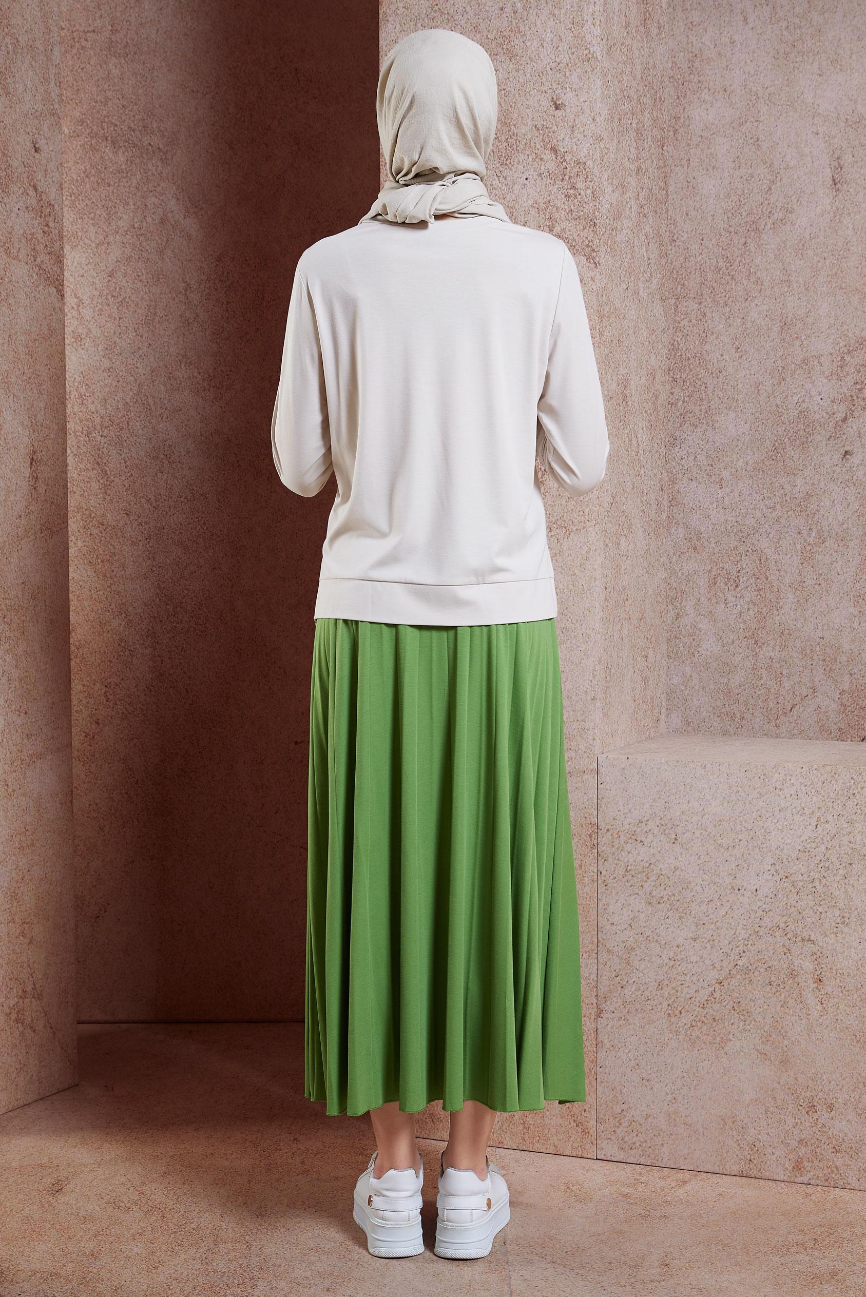 Tesettür giyim YEŞİL BASKILI ETEKLİ EŞOFMAN TAKIMI 44724