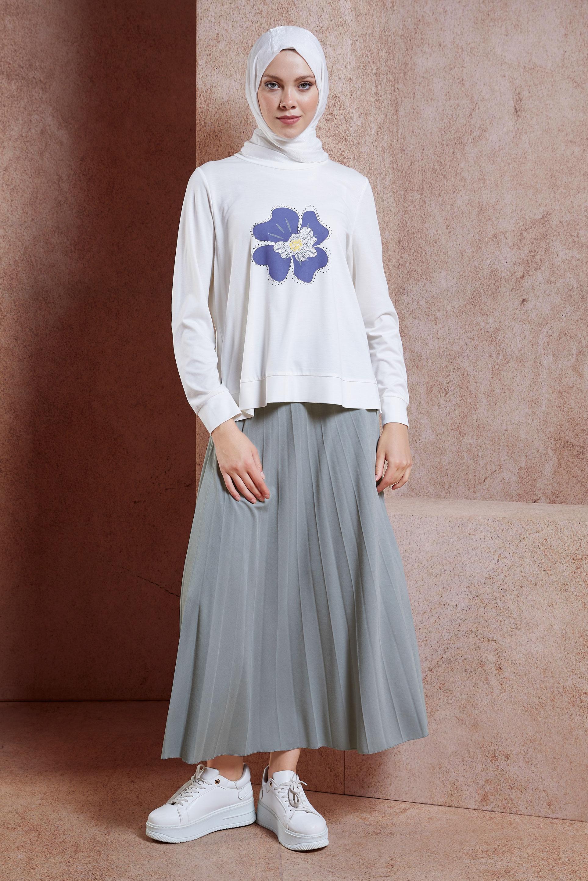 Tesettür giyim GRİ BASKILI ETEKLİ EŞOFMAN TAKIMI 44724