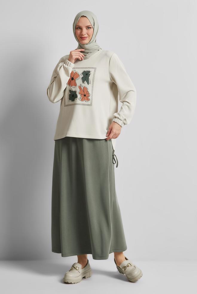 Vêtements hijab KAKI ENSEMBLE DE SURVÊTEMENT JUPE 44725 - ALVİNA