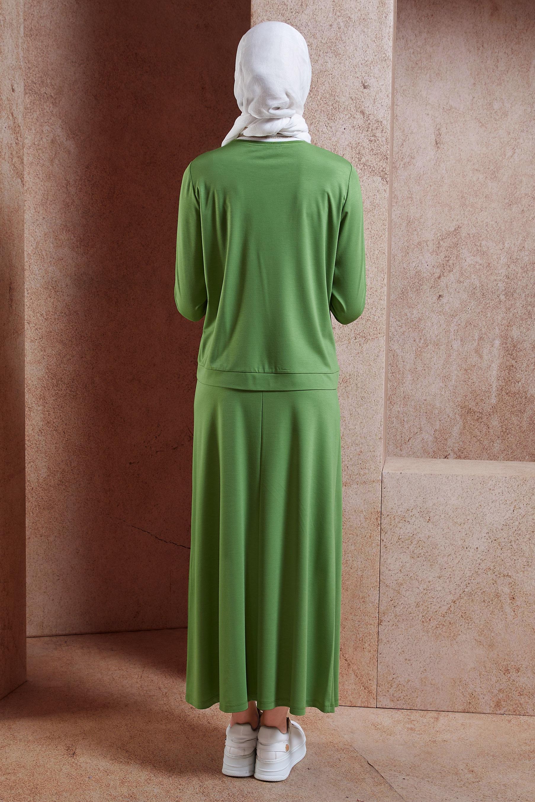 Tesettür giyim YEŞİL BROŞ DETAYLI ETEKLİ EŞOFMAN TAKIM 44726