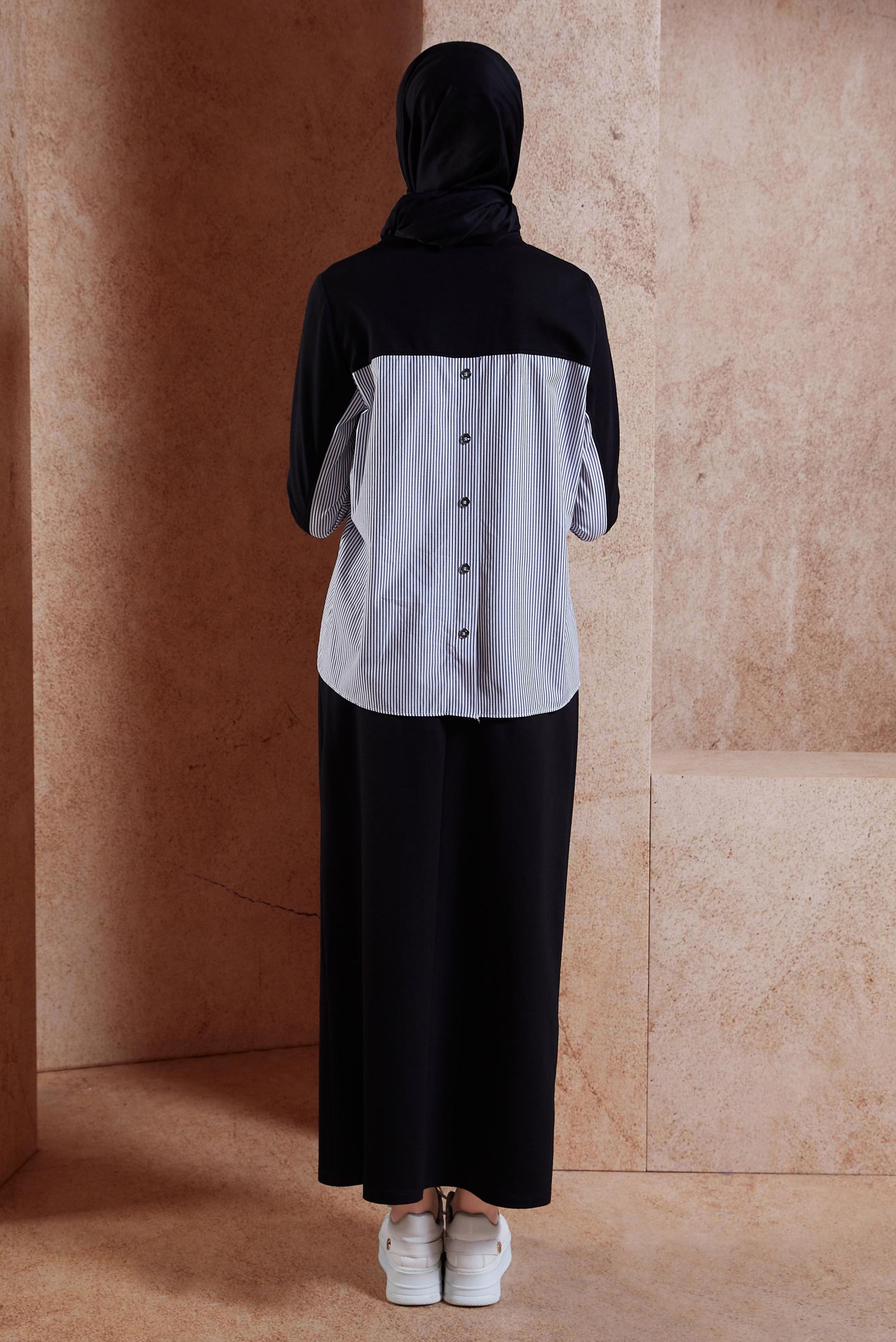 Tesettür giyim SİYAH ÇİZGİLİ ETEKLİ EŞOFMAN TAKIM 44746