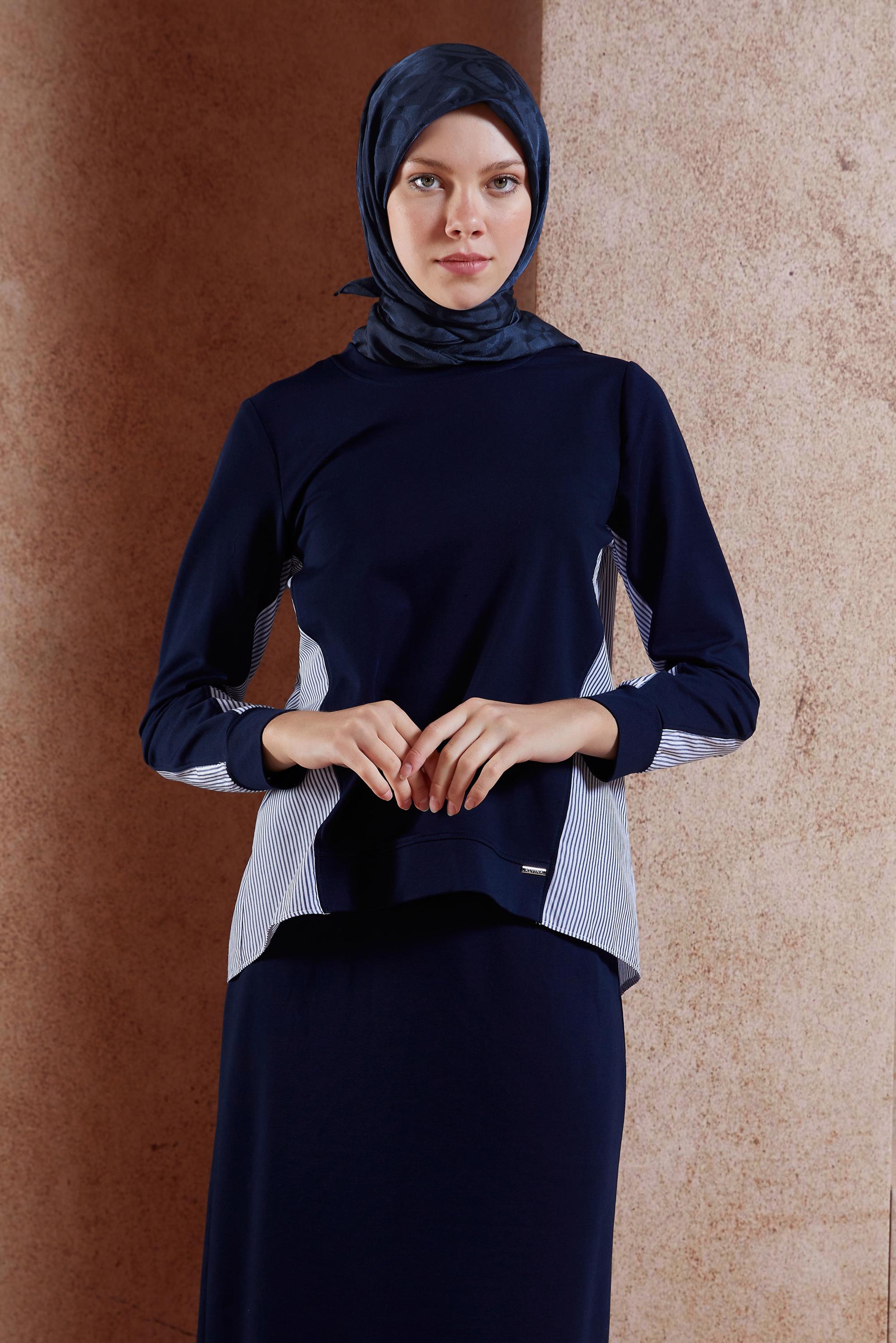 Tesettür giyim LACİVERT ÇİZGİLİ ETEKLİ EŞOFMAN TAKIM 44746