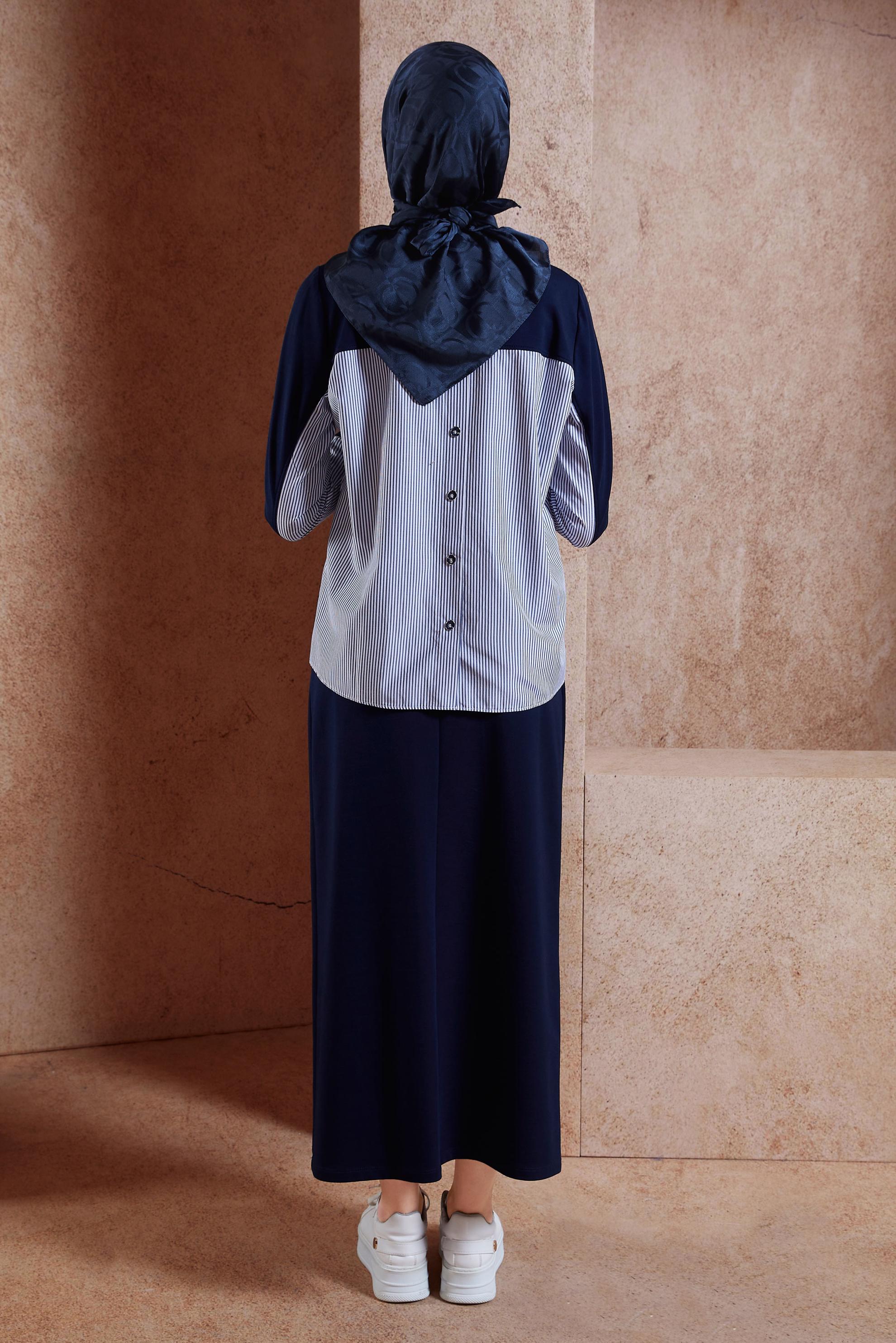 Tesettür giyim LACİVERT ÇİZGİLİ ETEKLİ EŞOFMAN TAKIM 44746