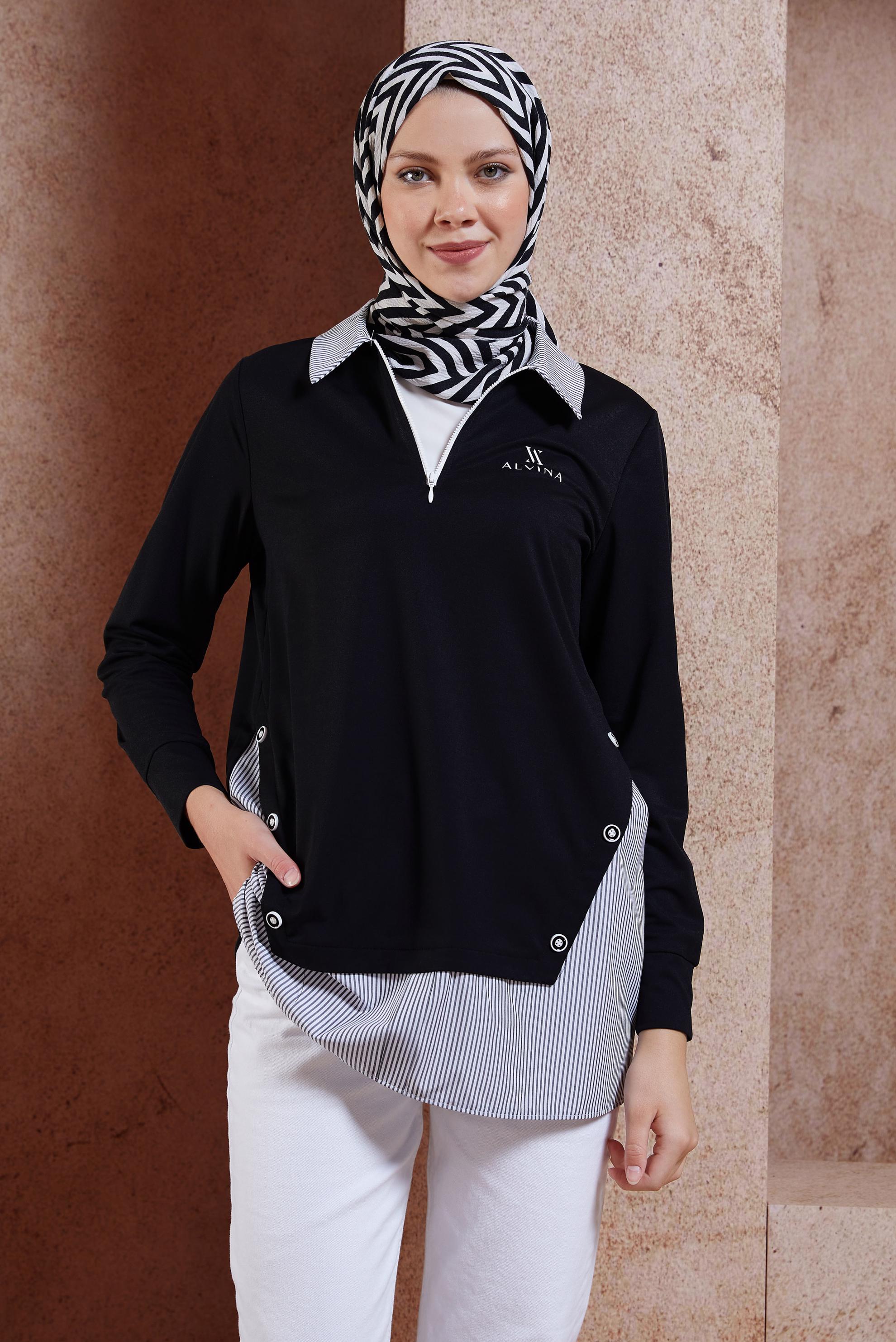 Tesettür giyim SİYAH ÇİZGİLİ EŞOFMAN TUNİK 44750