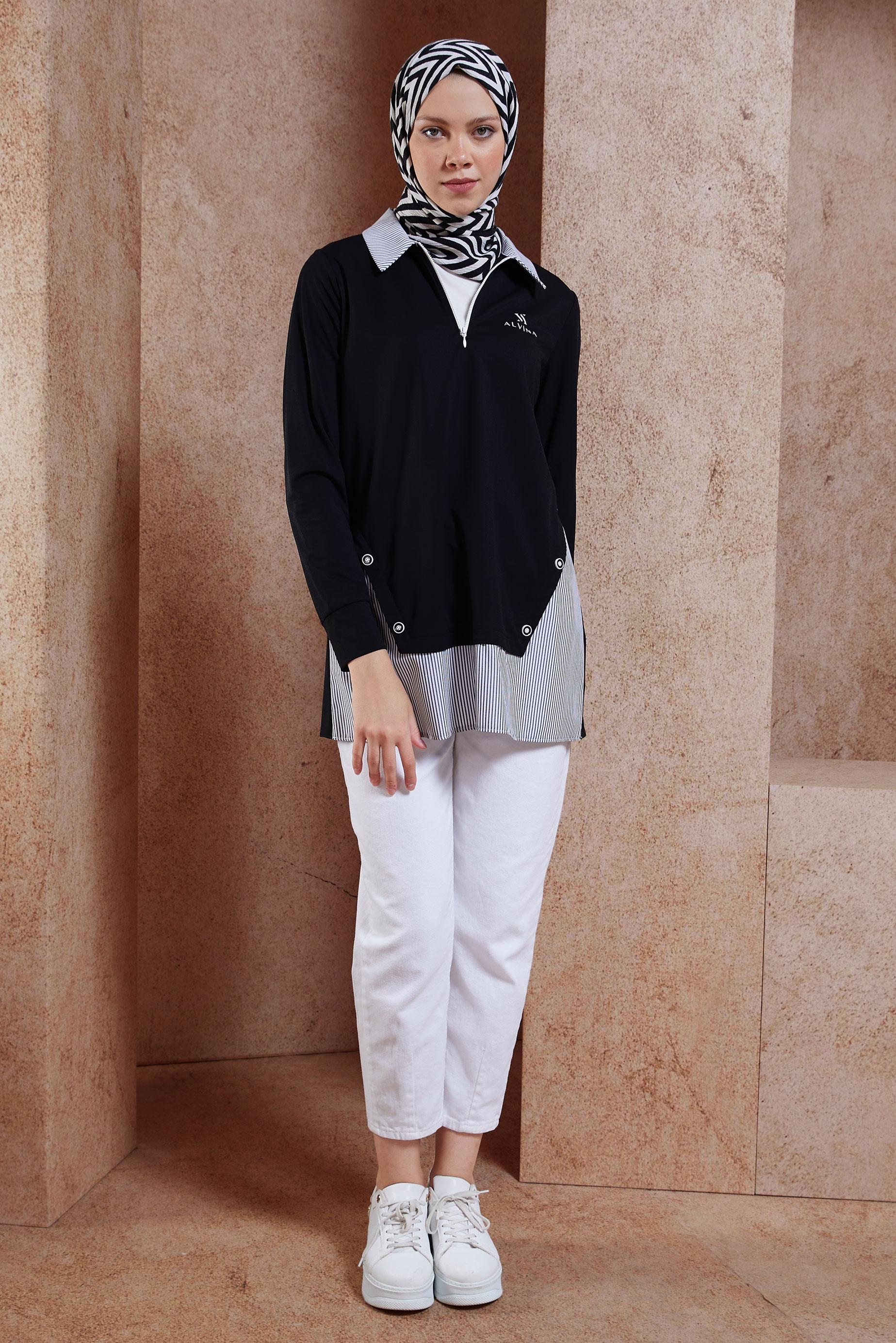 Tesettür giyim SİYAH ÇİZGİLİ EŞOFMAN TUNİK 44750