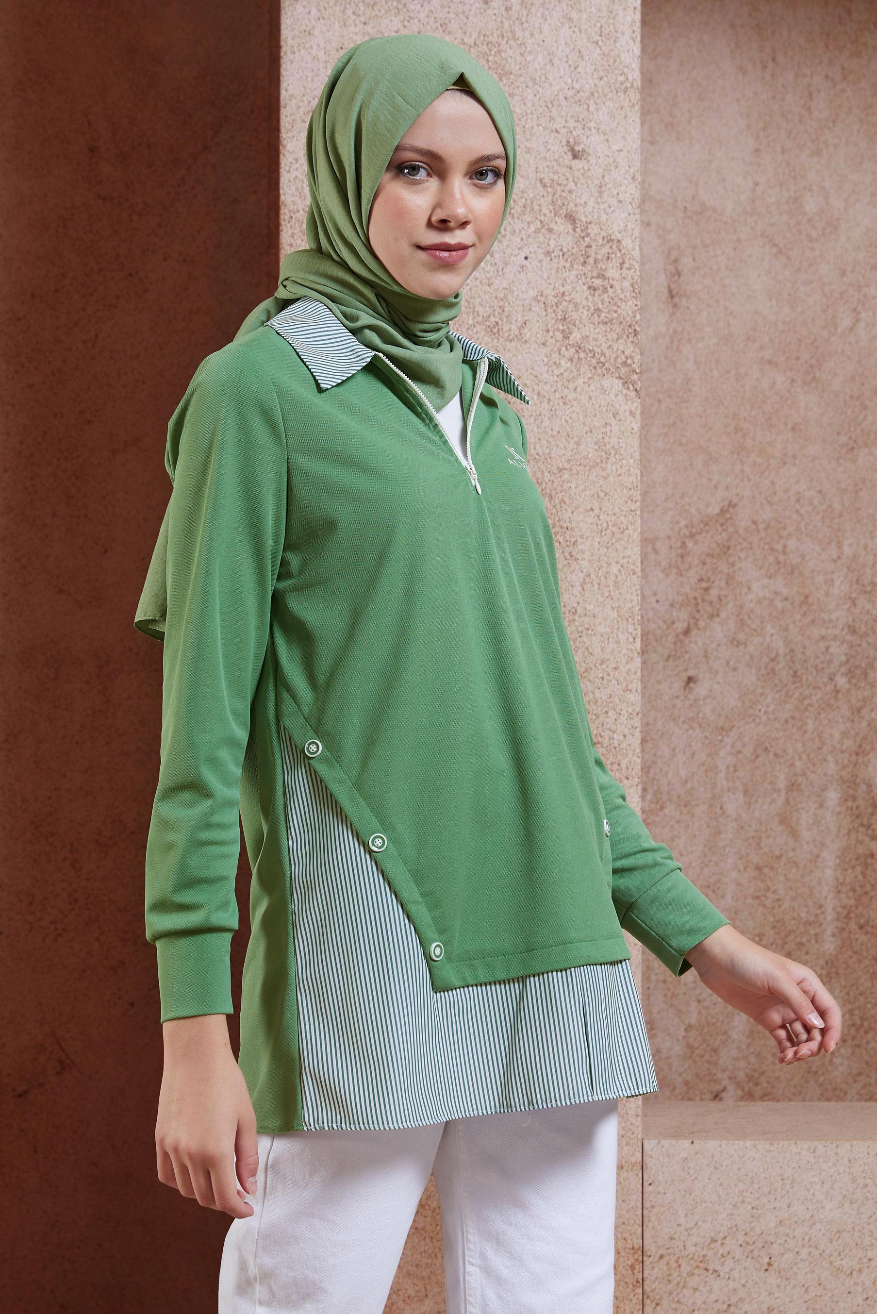 Tesettür giyim YEŞİL ÇİZGİLİ EŞOFMAN TUNİK 44750