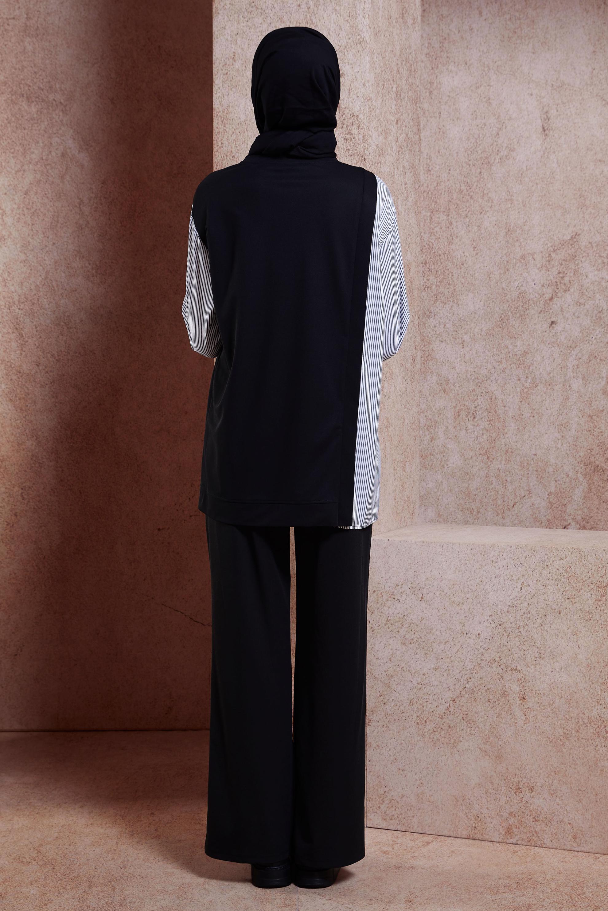 Tesettür giyim SİYAH GARNİLİ EŞOFMAN TUNİK 44751