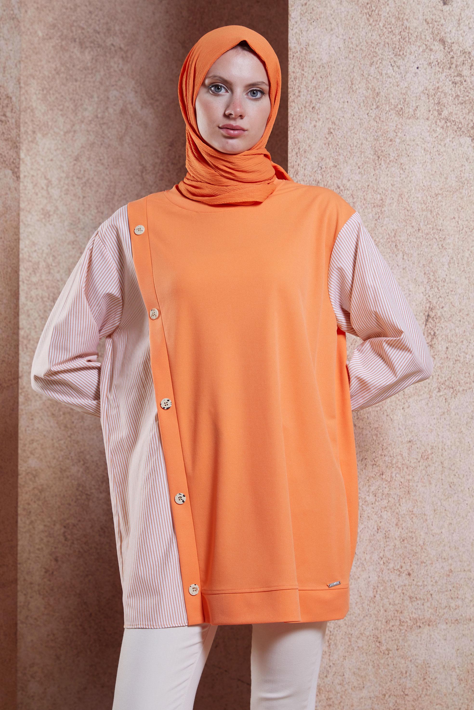 Tesettür giyim TURUNCU GARNİLİ EŞOFMAN TUNİK 44751