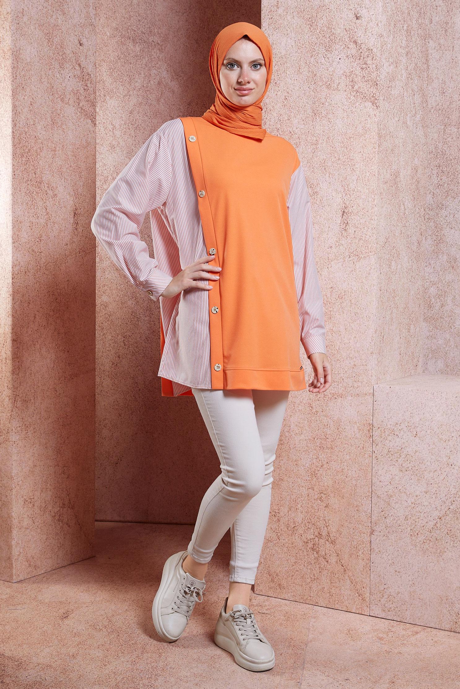 Tesettür giyim TURUNCU GARNİLİ EŞOFMAN TUNİK 44751