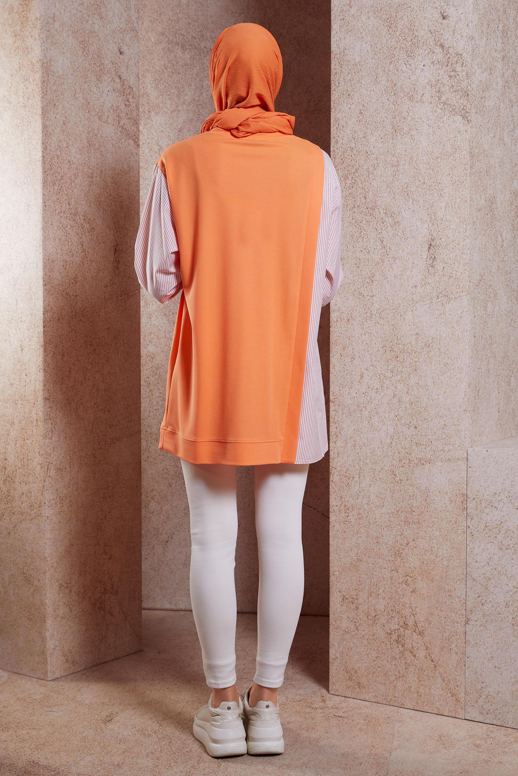 Tesettür giyim TURUNCU GARNİLİ EŞOFMAN TUNİK 44751