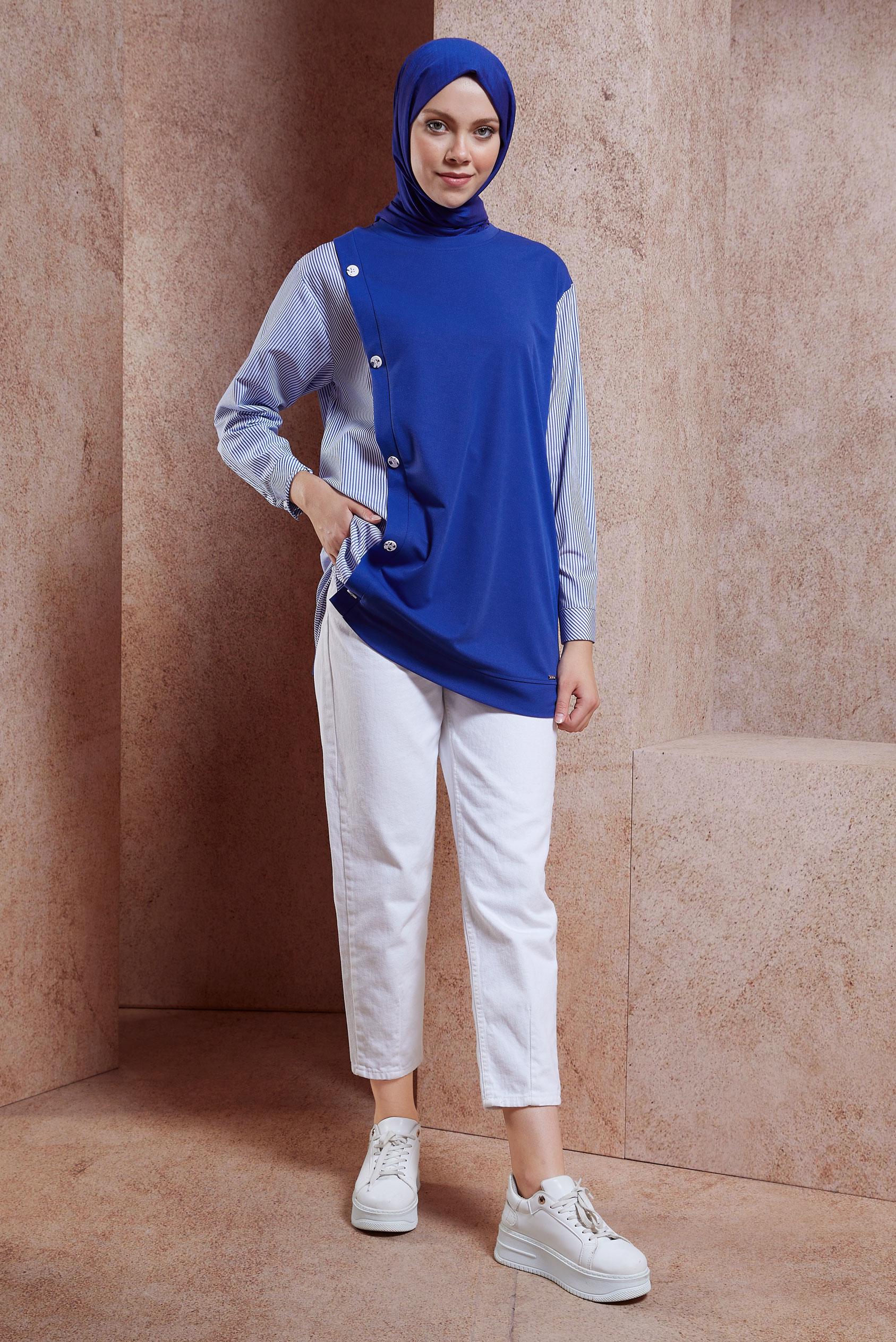 Tesettür giyim LACİVERT GARNİLİ EŞOFMAN TUNİK 44751