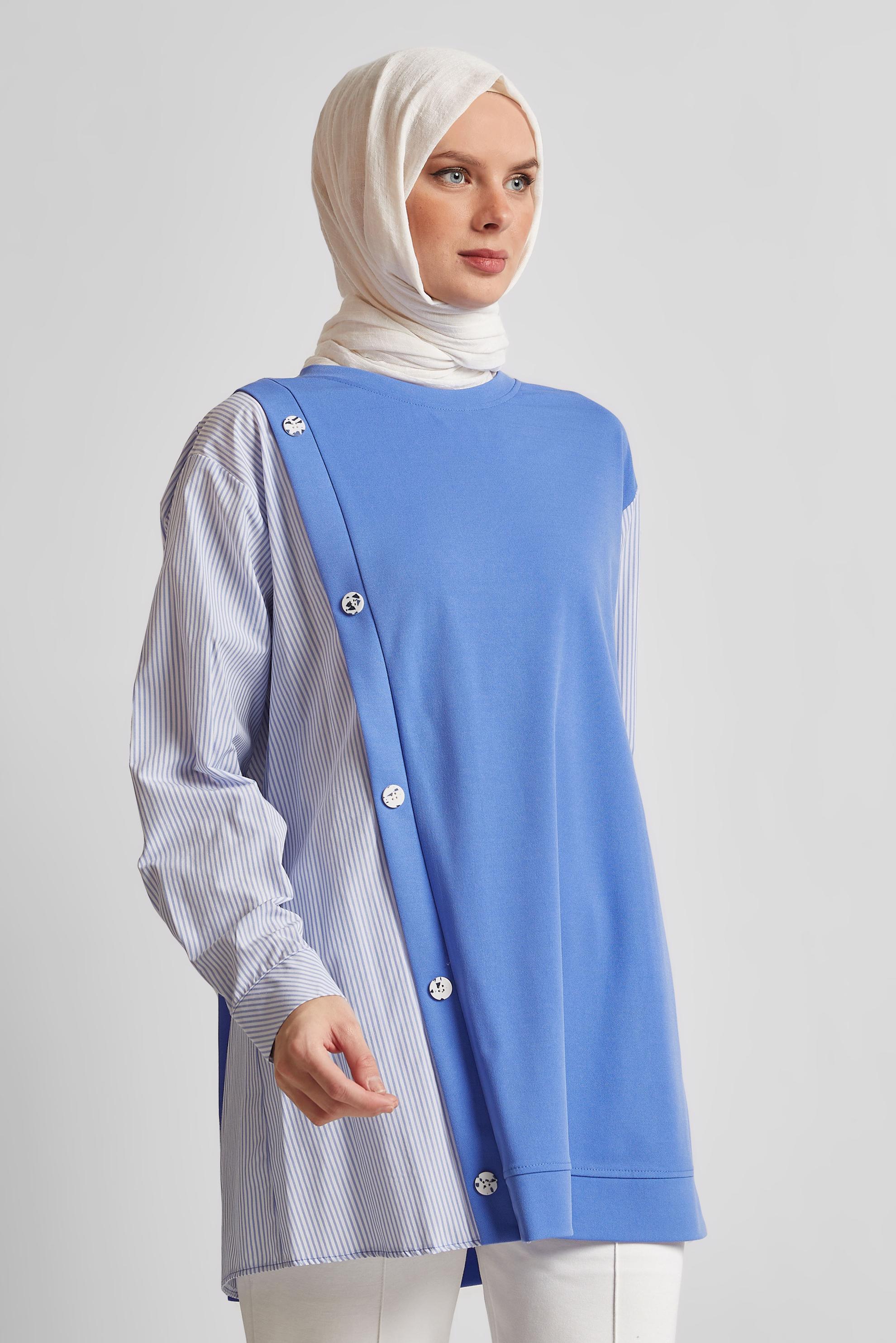 Tesettür giyim MAVİ GARNİLİ EŞOFMAN TUNİK 44751