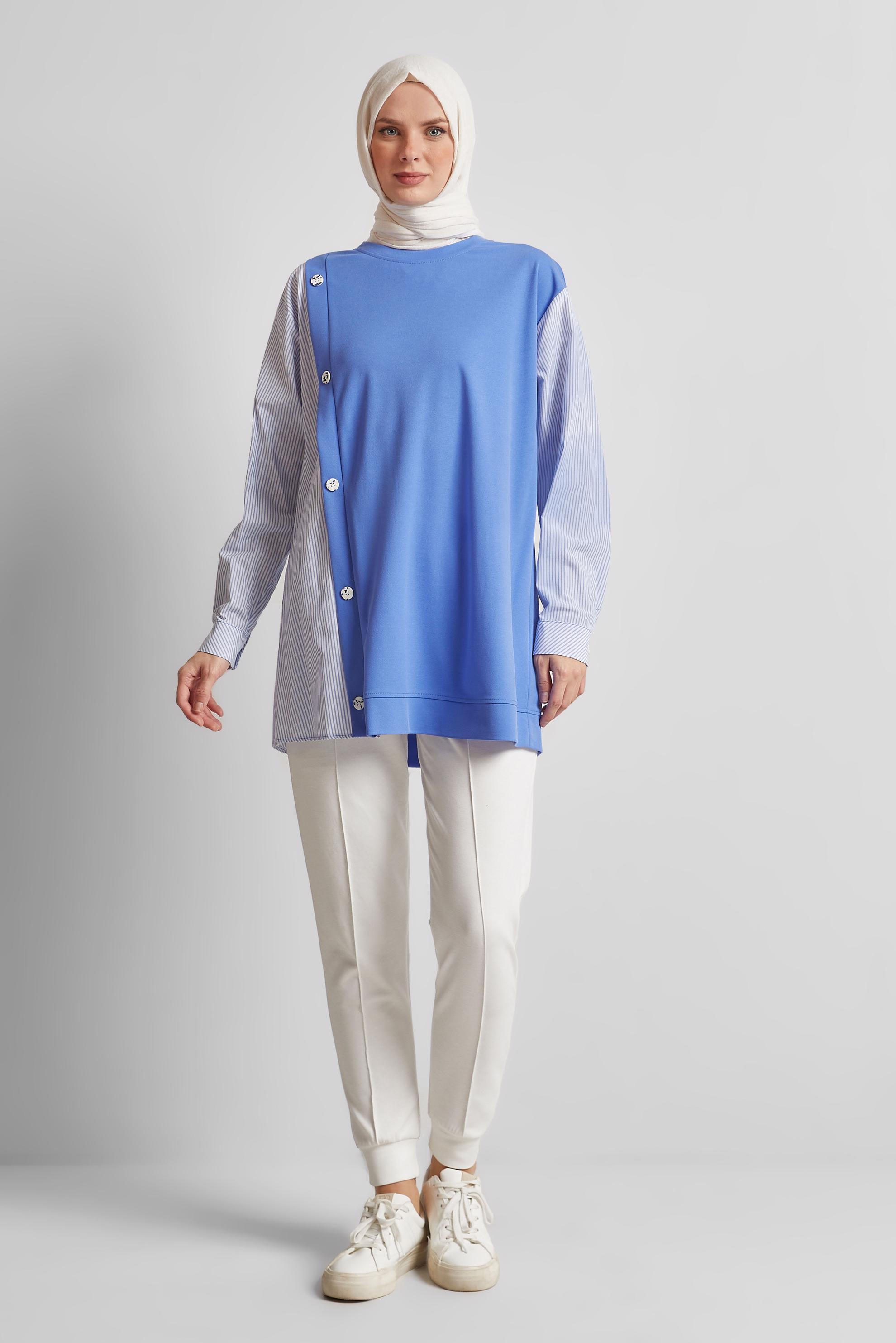 Tesettür giyim MAVİ GARNİLİ EŞOFMAN TUNİK 44751