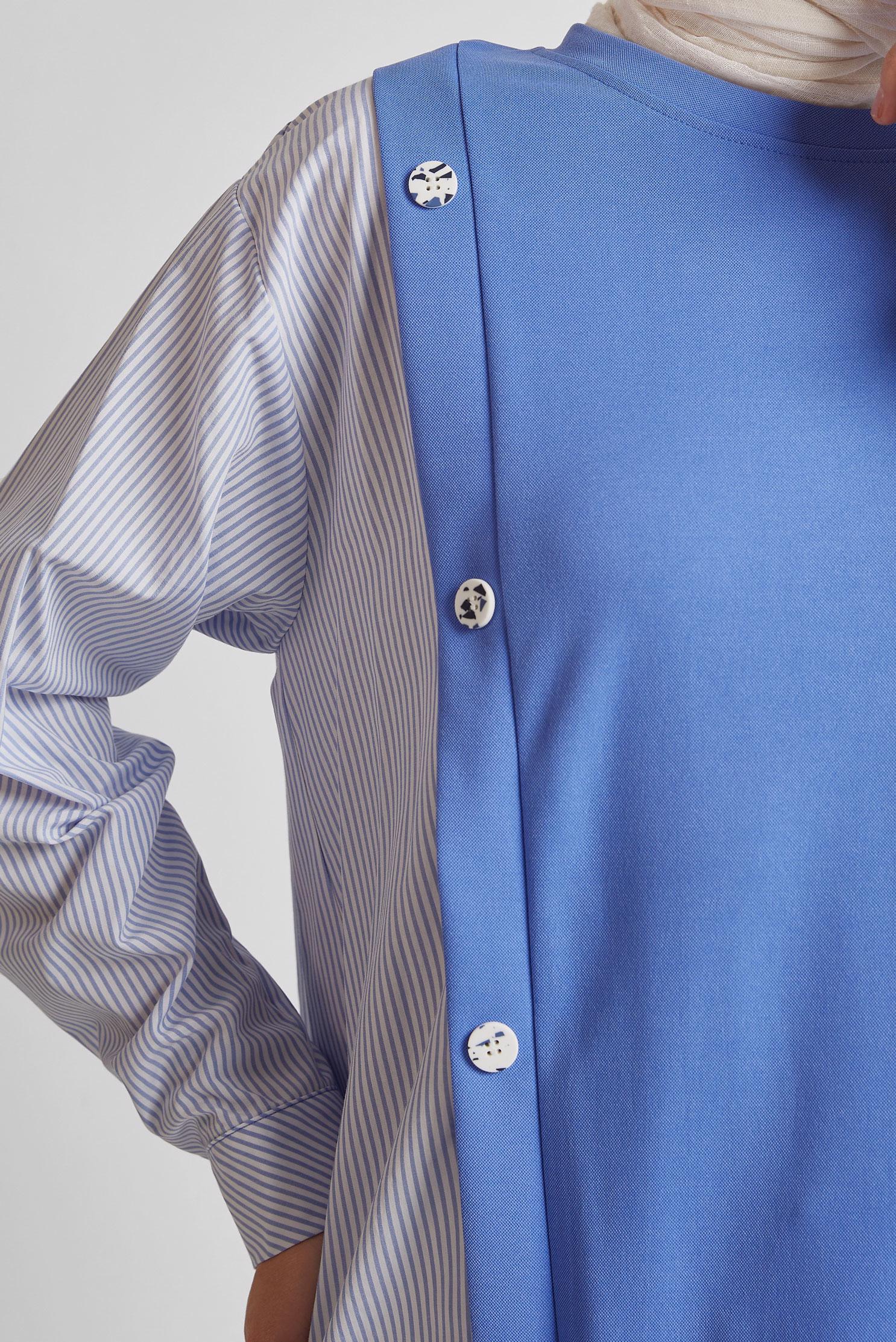 Tesettür giyim MAVİ GARNİLİ EŞOFMAN TUNİK 44751