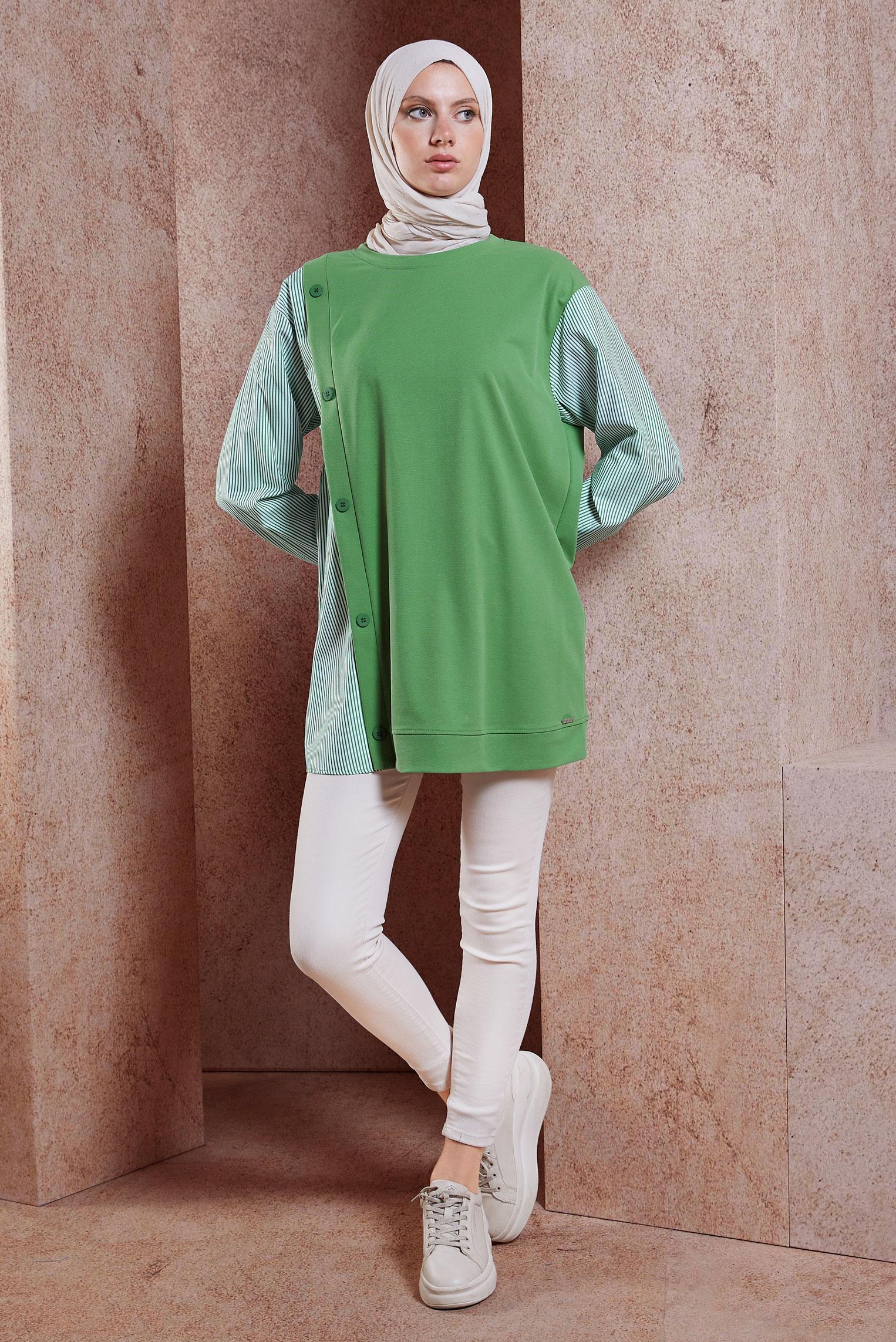 Tesettür giyim YEŞİL GARNİLİ EŞOFMAN TUNİK 44751