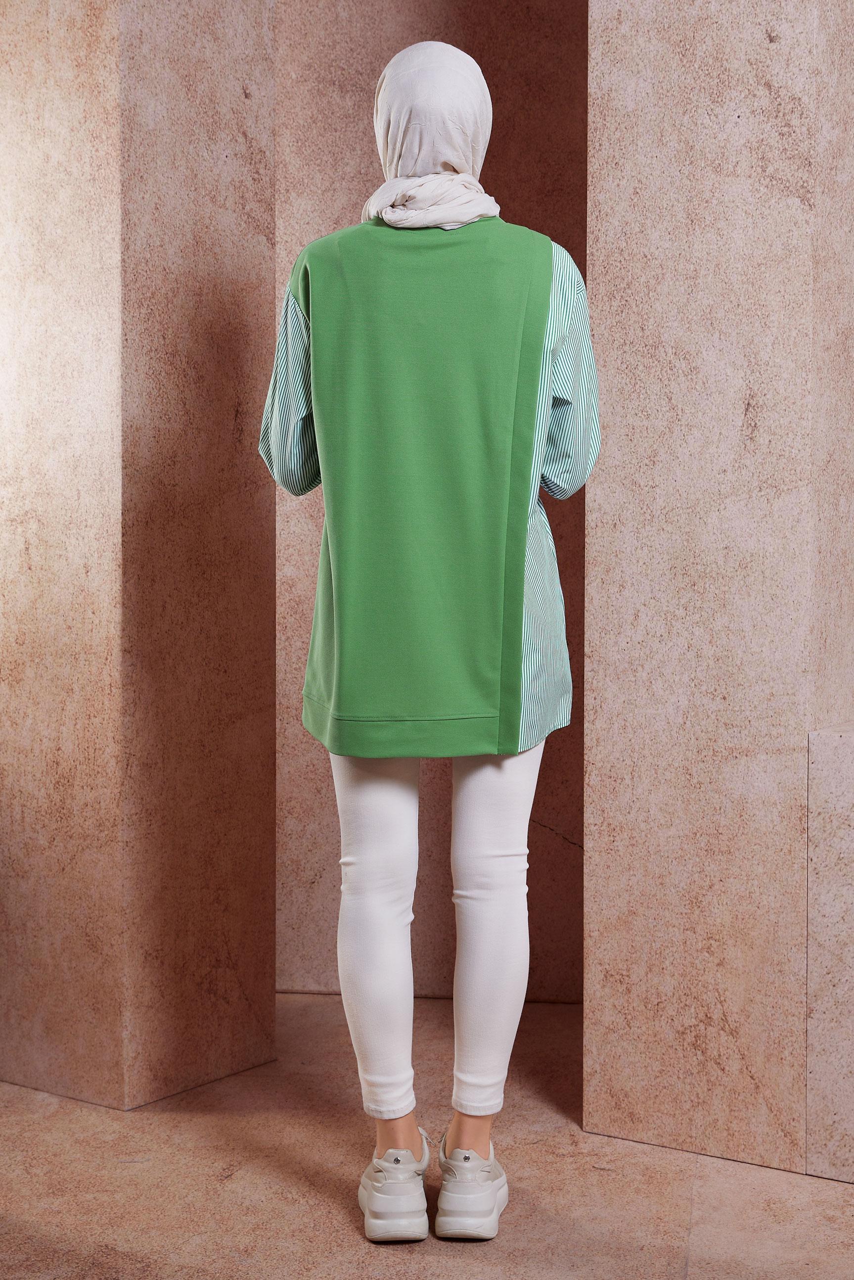 Tesettür giyim YEŞİL GARNİLİ EŞOFMAN TUNİK 44751