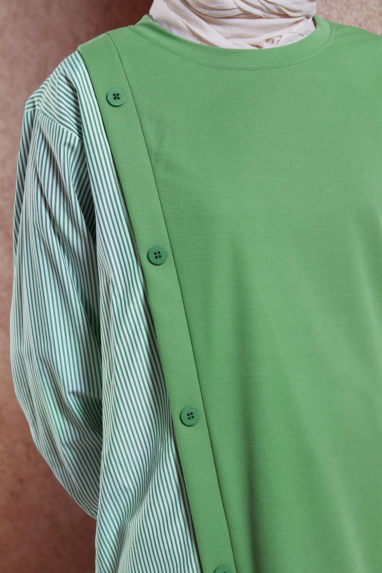 Tesettür giyim YEŞİL GARNİLİ EŞOFMAN TUNİK 44751