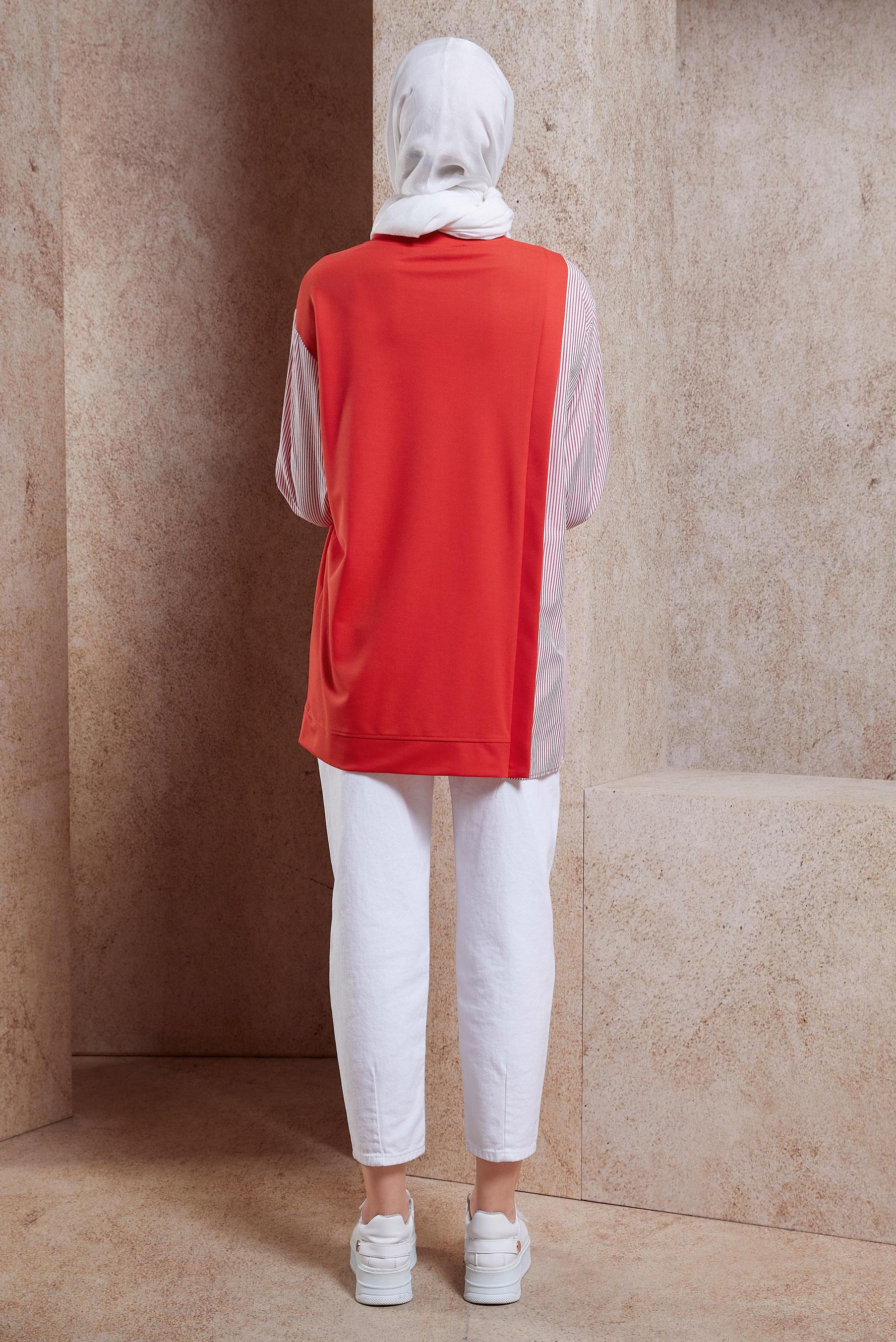 Tesettür giyim KIRMIZI GARNİLİ EŞOFMAN TUNİK 44751