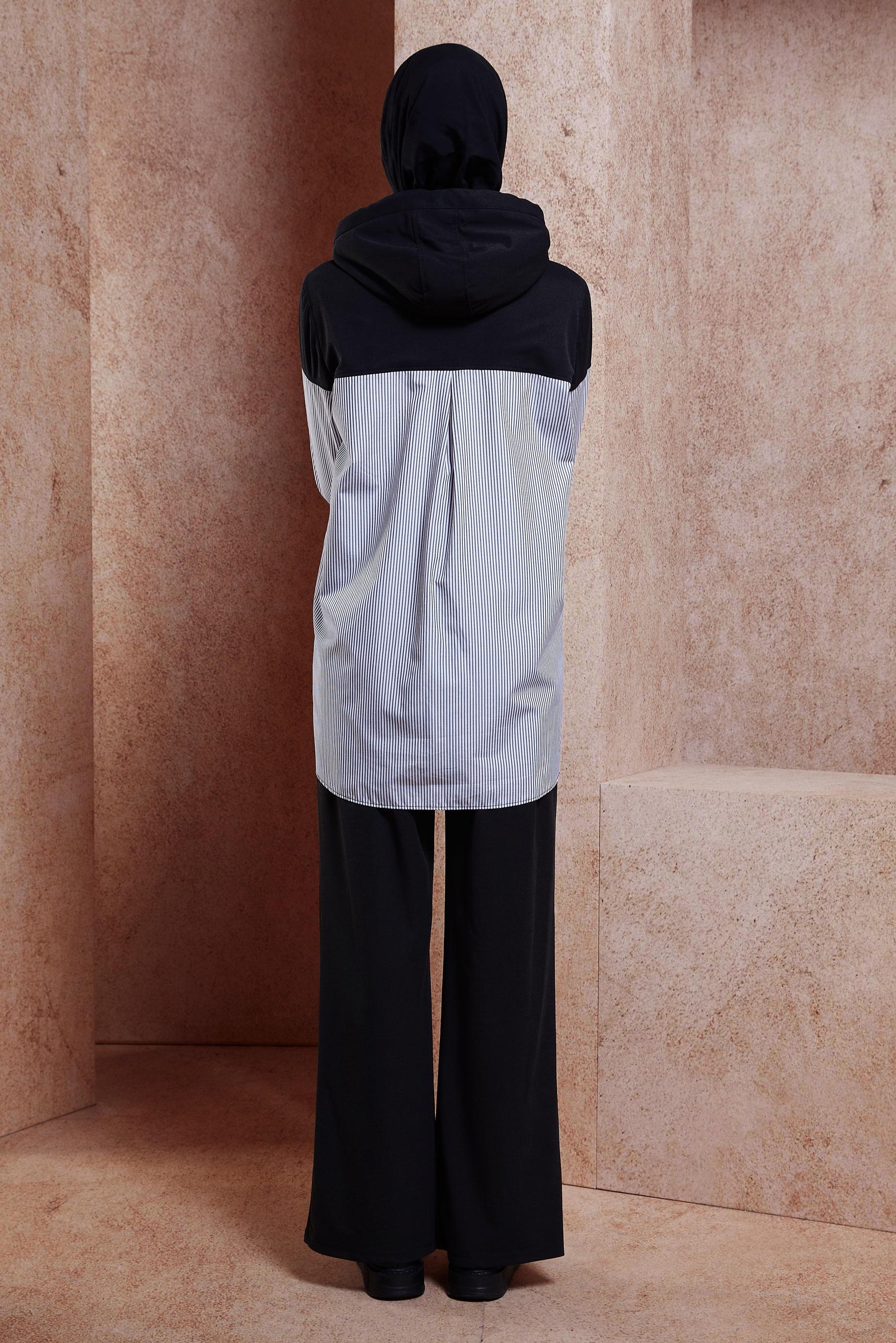 Tesettür giyim SİYAH KAPÜŞONLU PANTOLONLU EŞOFMAN TAKIM 44752