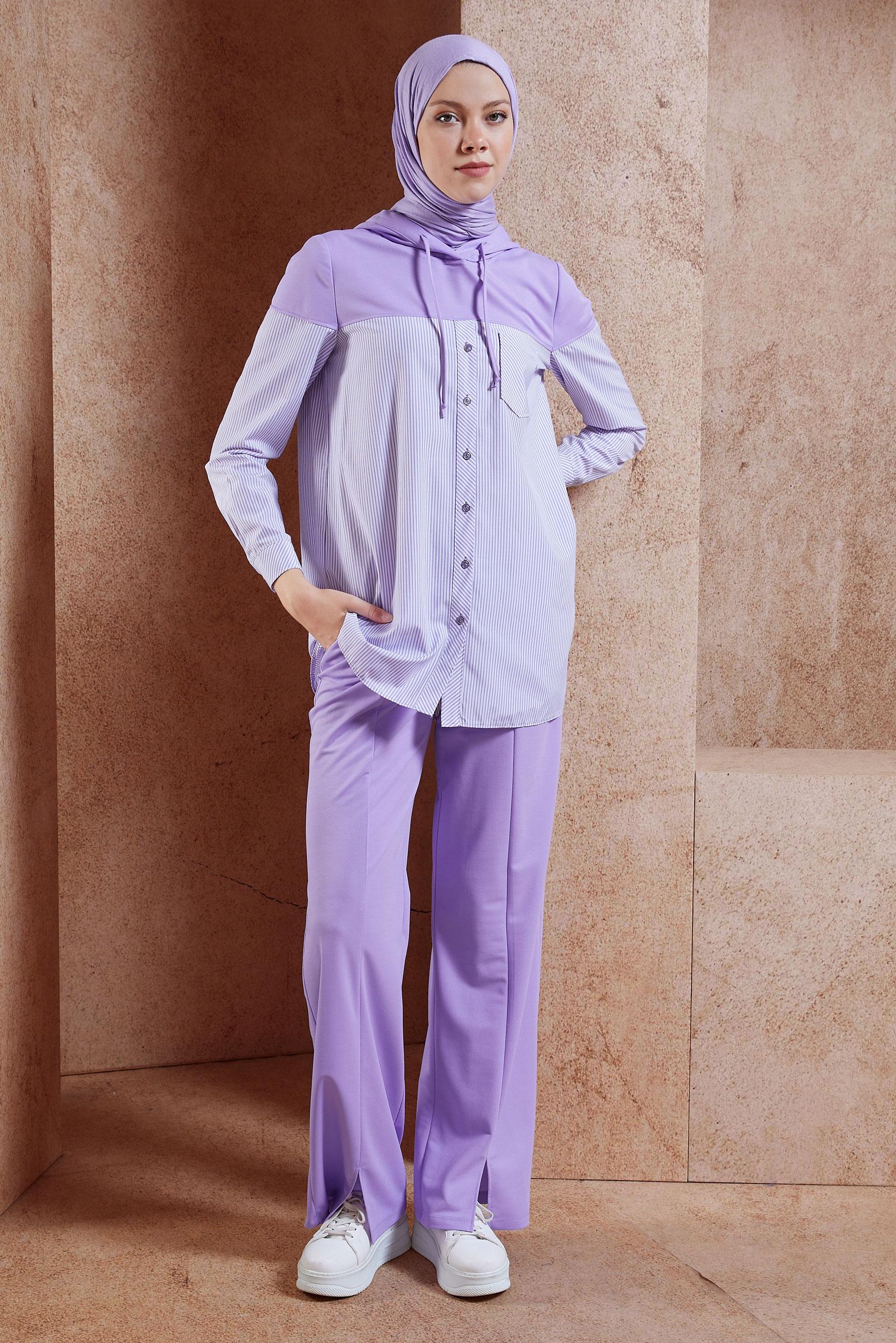 Tesettür giyim MOR KAPÜŞONLU PANTOLONLU EŞOFMAN TAKIM 44752