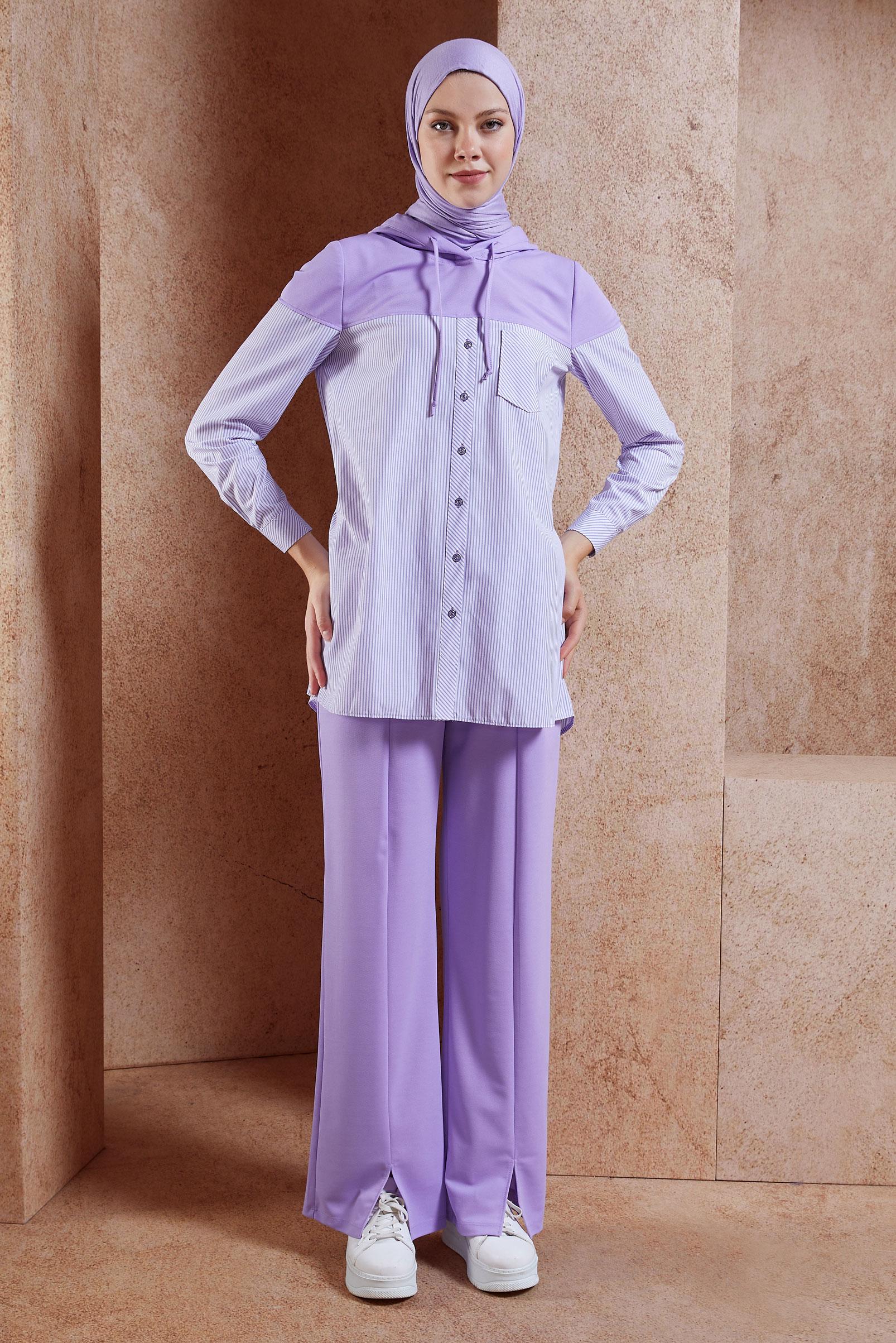 Tesettür giyim MOR KAPÜŞONLU PANTOLONLU EŞOFMAN TAKIM 44752