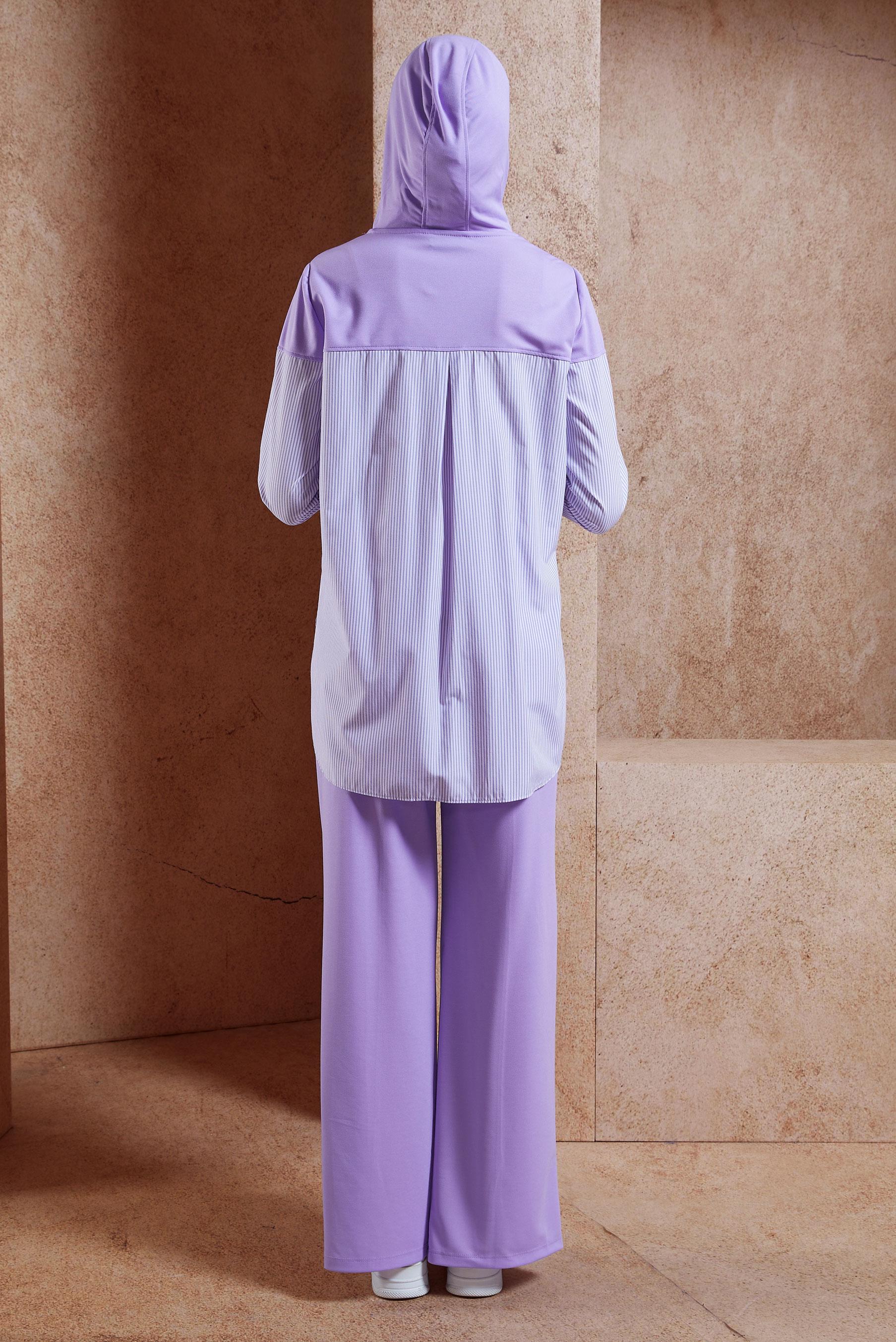 Tesettür giyim MOR KAPÜŞONLU PANTOLONLU EŞOFMAN TAKIM 44752