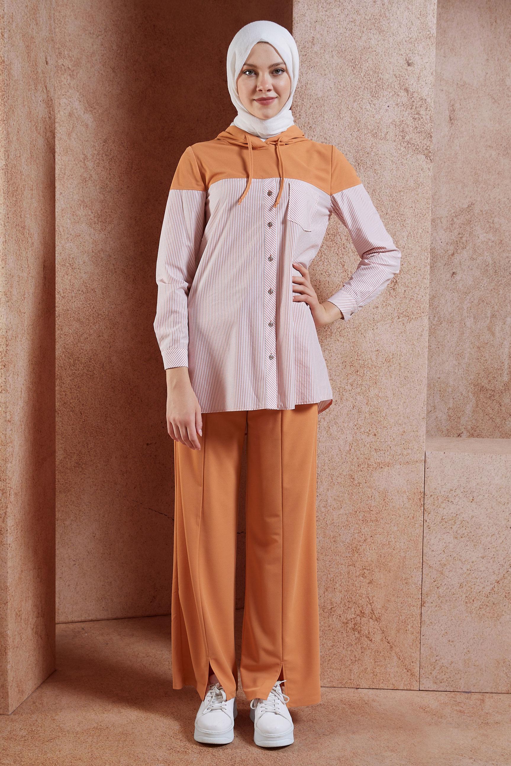 Tesettür giyim TURUNCU KAPÜŞONLU PANTOLONLU EŞOFMAN TAKIM 44752