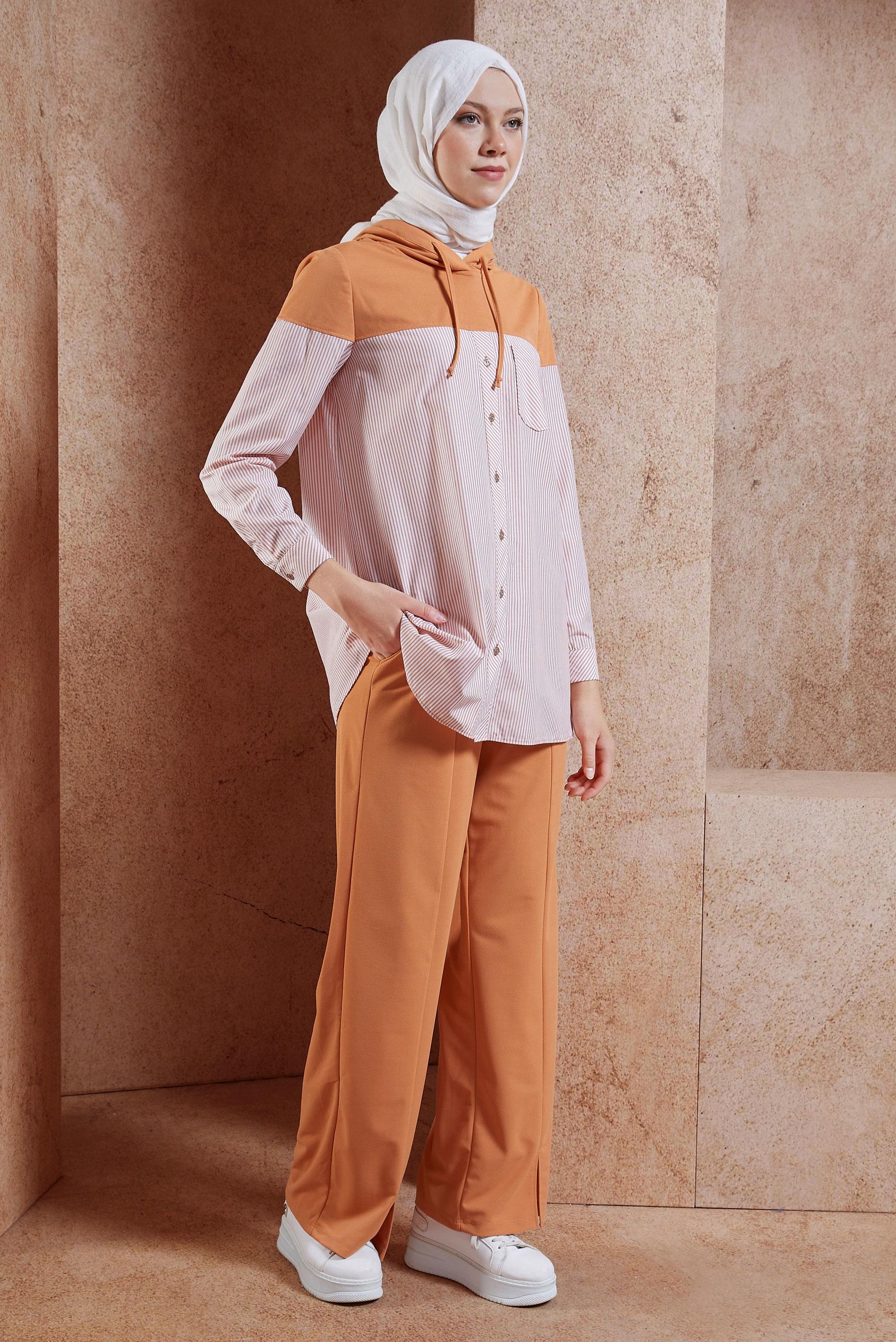 Tesettür giyim TURUNCU KAPÜŞONLU PANTOLONLU EŞOFMAN TAKIM 44752