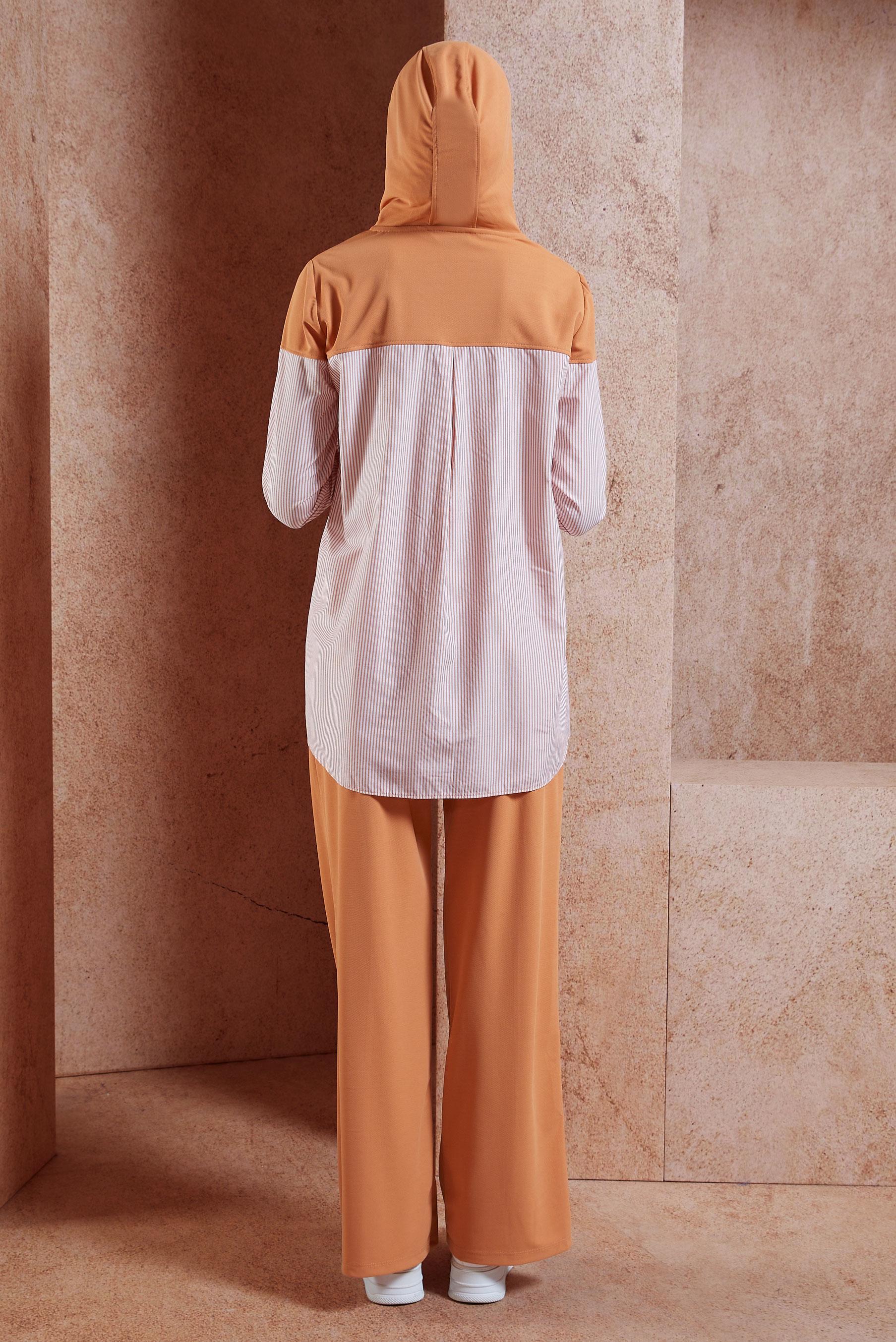 Tesettür giyim TURUNCU KAPÜŞONLU PANTOLONLU EŞOFMAN TAKIM 44752