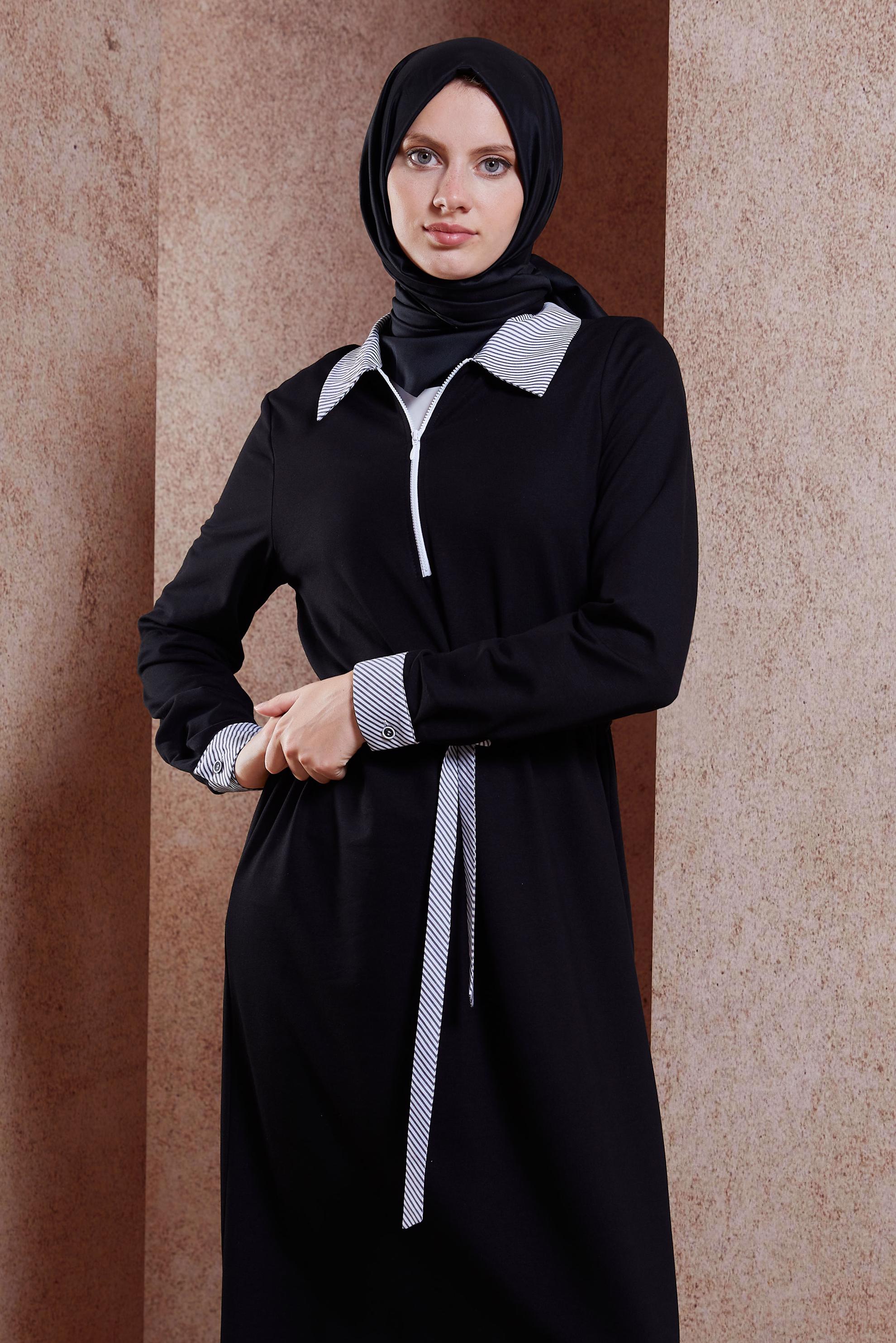 Vêtements hijab NOIR ROBE DE SURVÊTEMENT À TAILLE NOUÉE 44753