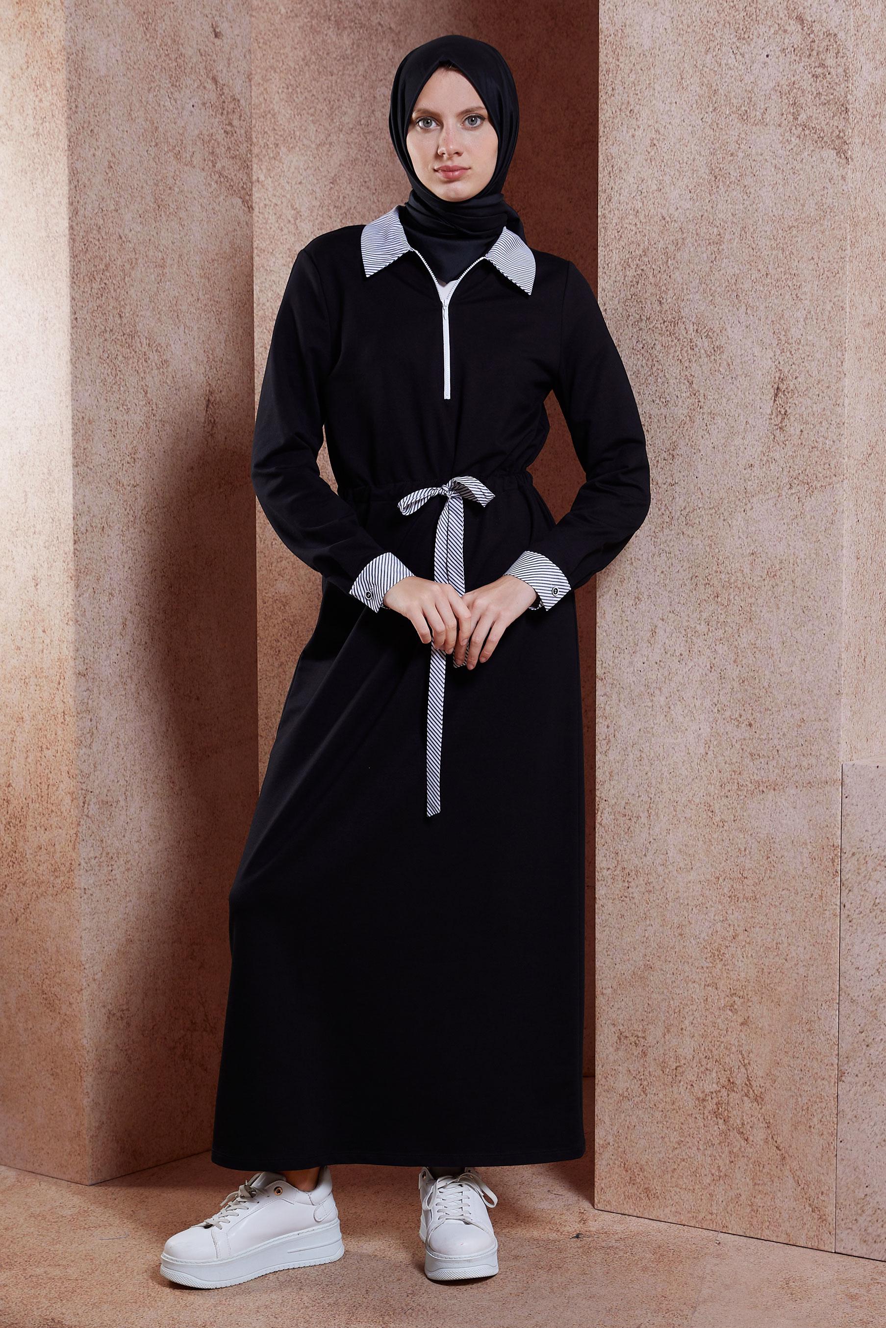 Vêtements hijab NOIR ROBE DE SURVÊTEMENT À TAILLE NOUÉE 44753