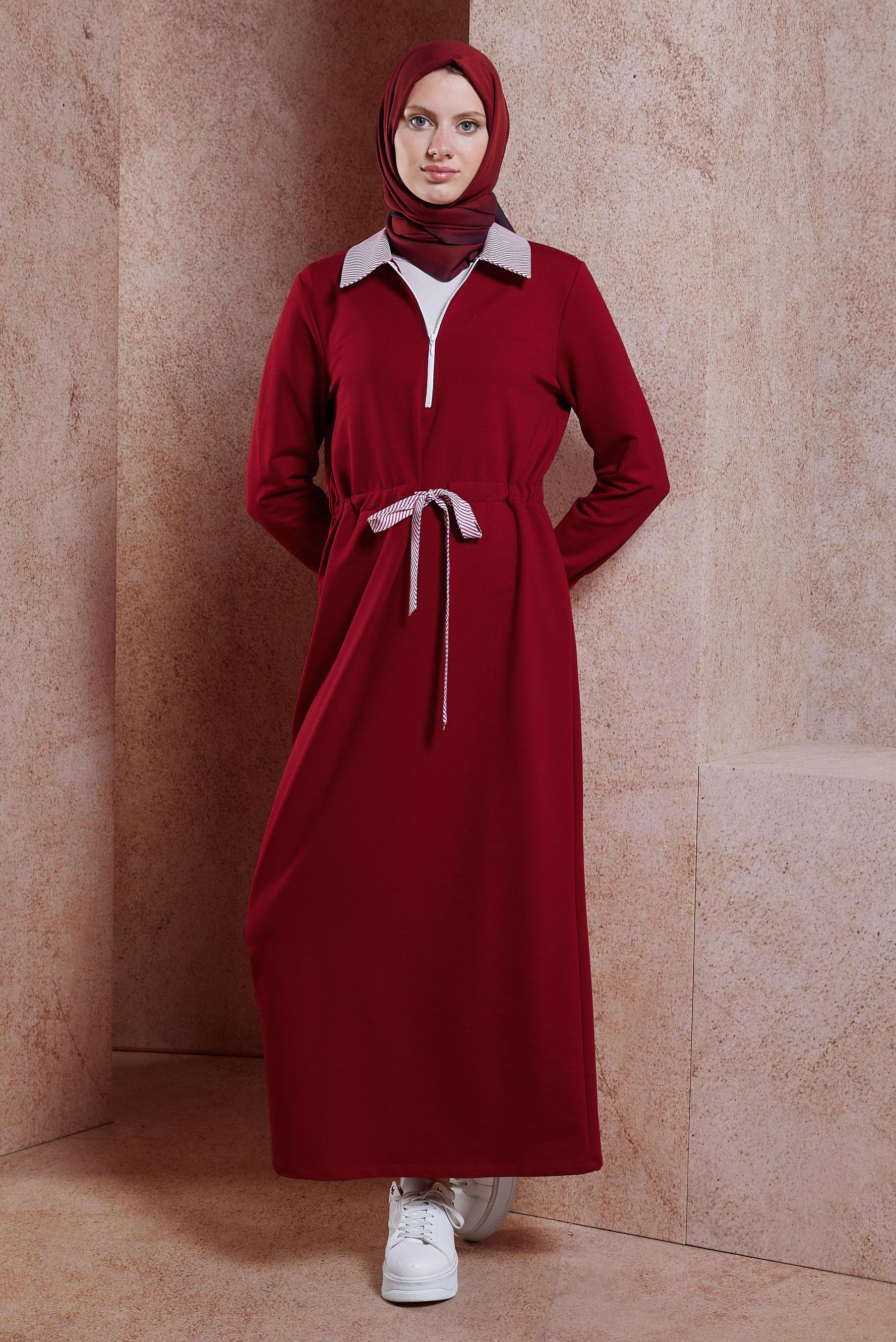 Vêtements hijab ROUGE ROBE DE SURVÊTEMENT À TAILLE NOUÉE 44753