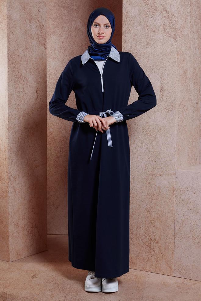 Tesettür giyim LACİVERT BAĞCIKLI EŞOFMAN ELBİSE 44753 - ALVİNA