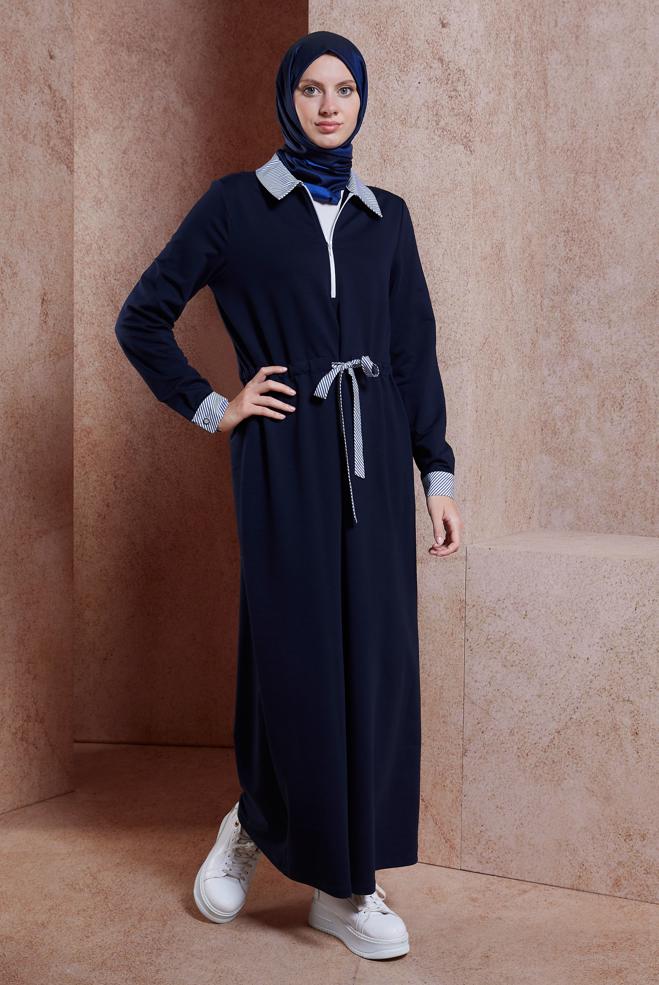 Tesettür giyim LACİVERT BAĞCIKLI EŞOFMAN ELBİSE 44753 - ALVİNA