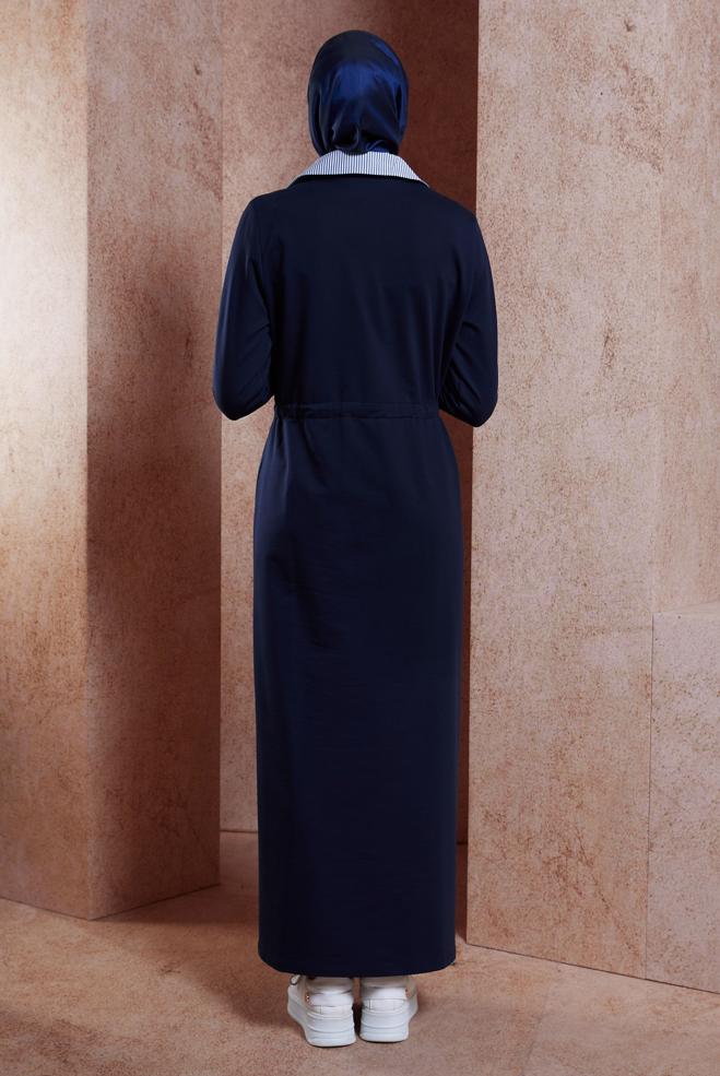 Tesettür giyim LACİVERT BAĞCIKLI EŞOFMAN ELBİSE 44753 - ALVİNA