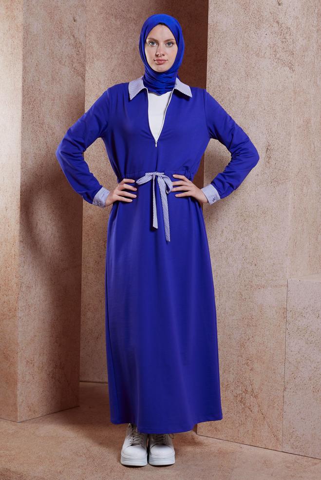 Tesettür giyim LACİVERT BAĞCIKLI EŞOFMAN ELBİSE 44753 - ALVİNA