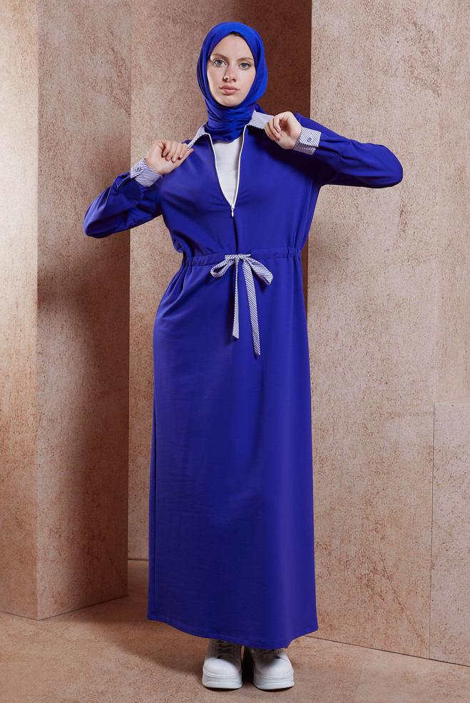 Tesettür giyim LACİVERT BAĞCIKLI EŞOFMAN ELBİSE 44753 - ALVİNA