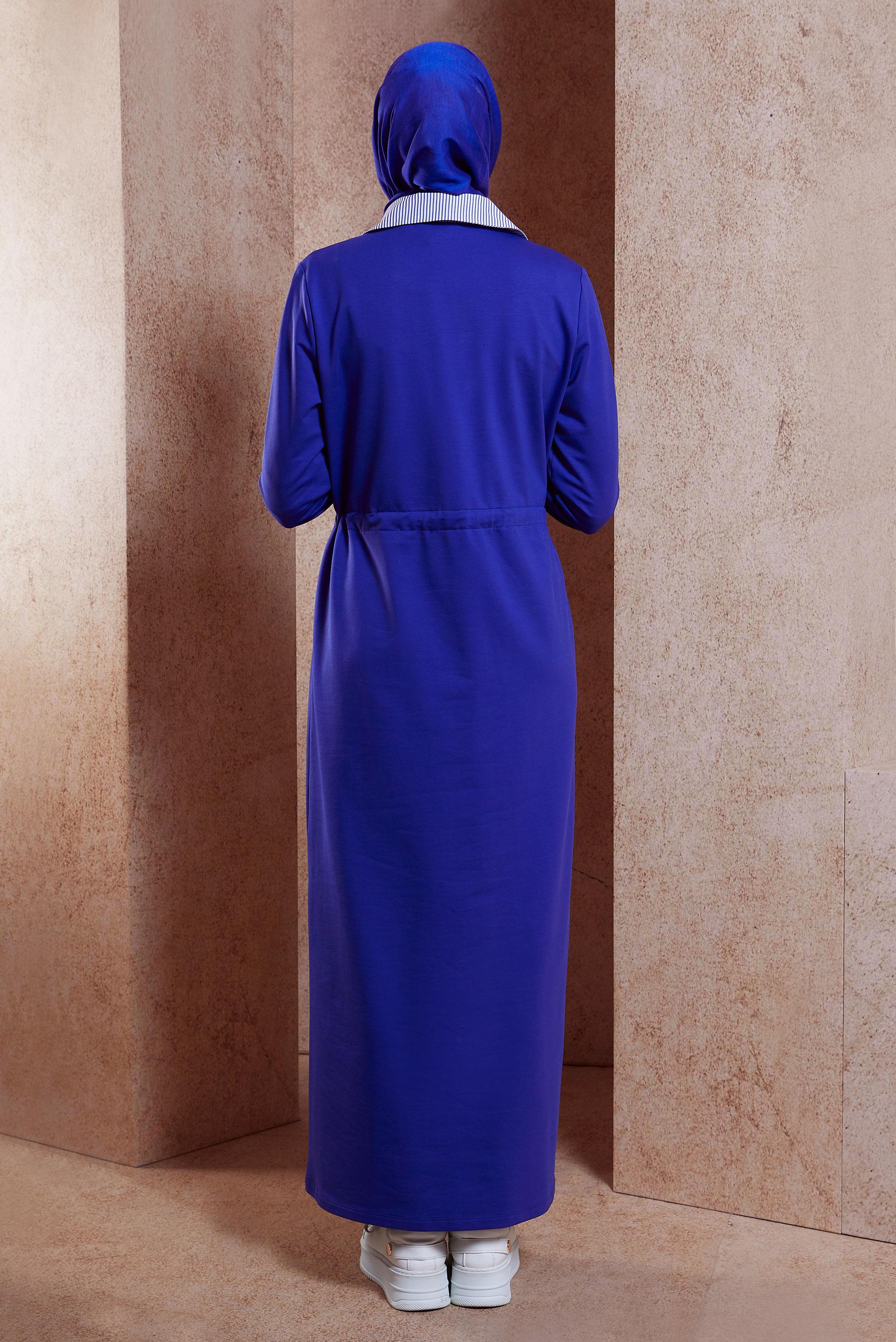 Hijab clothing NAVY BLUE TIED WAIST TRACKSUIT DRESS 44753