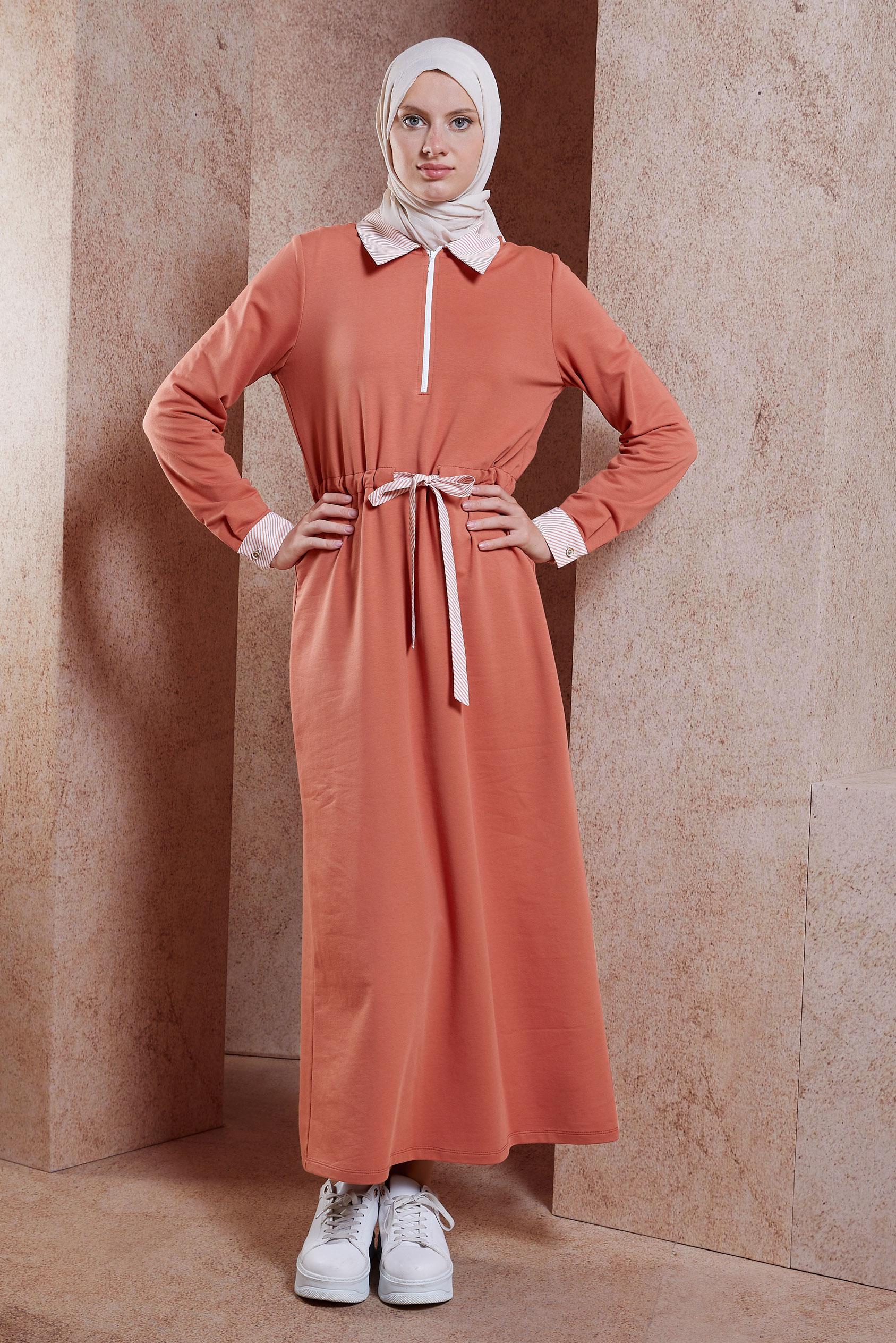 Hijab clothing ORANGE TIED WAIST TRACKSUIT DRESS 44753