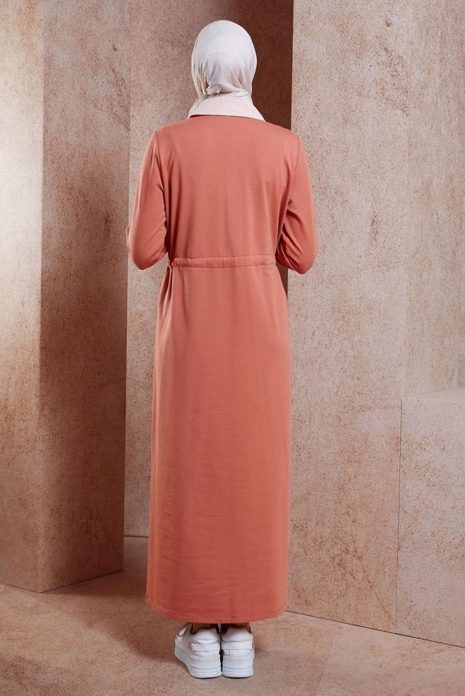 Tesettür giyim TURUNCU BAĞCIKLI EŞOFMAN ELBİSE 44753 - ALVİNA