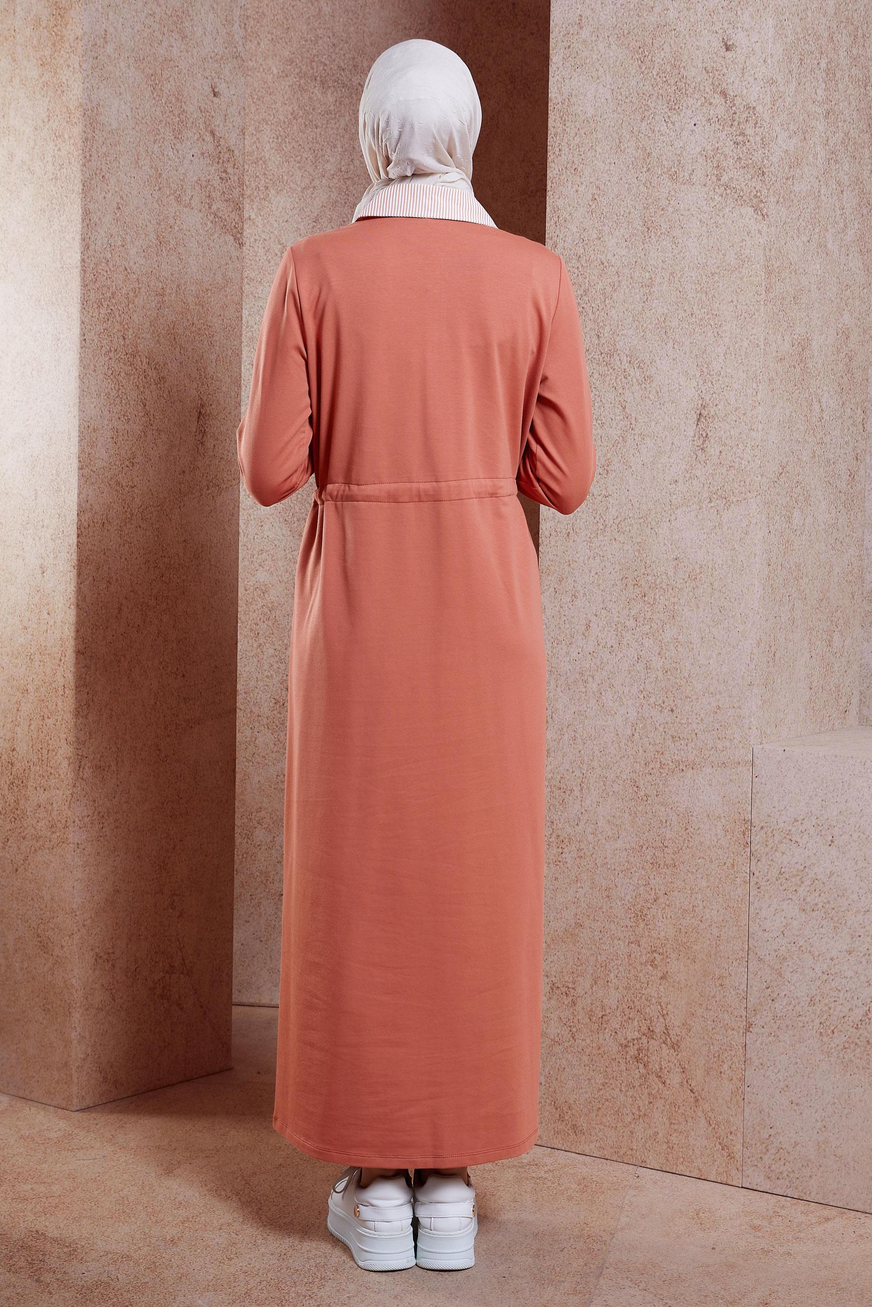 Hijab clothing ORANGE TIED WAIST TRACKSUIT DRESS 44753