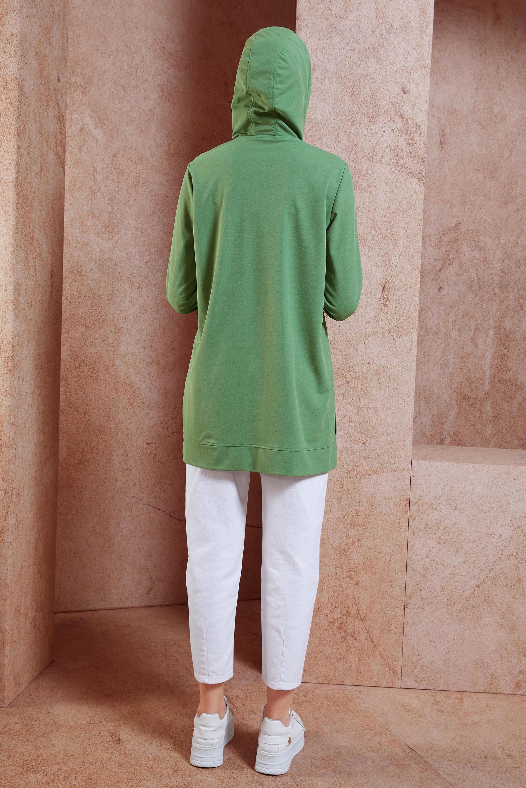 Tesettür giyim YEŞİL KAPÜŞONLU EŞOFMAN TUNİK 44768