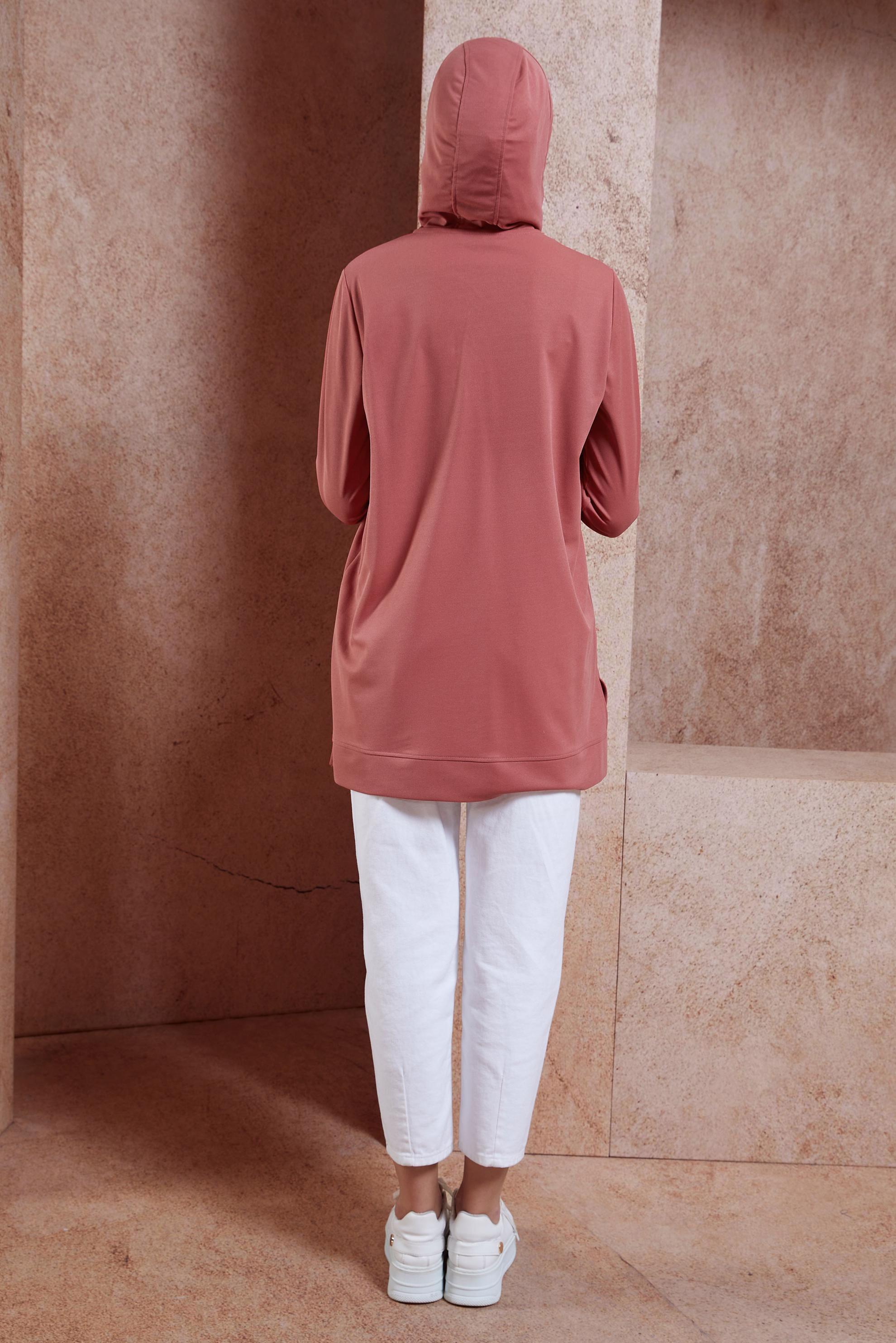 Tesettür giyim PEMBE KAPÜŞONLU EŞOFMAN TUNİK 44768