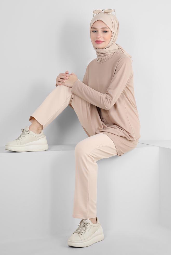 Hijab clothing BEIGE SKINNY LEG TRACKSUIT PANTS 70393 - ALVİNA