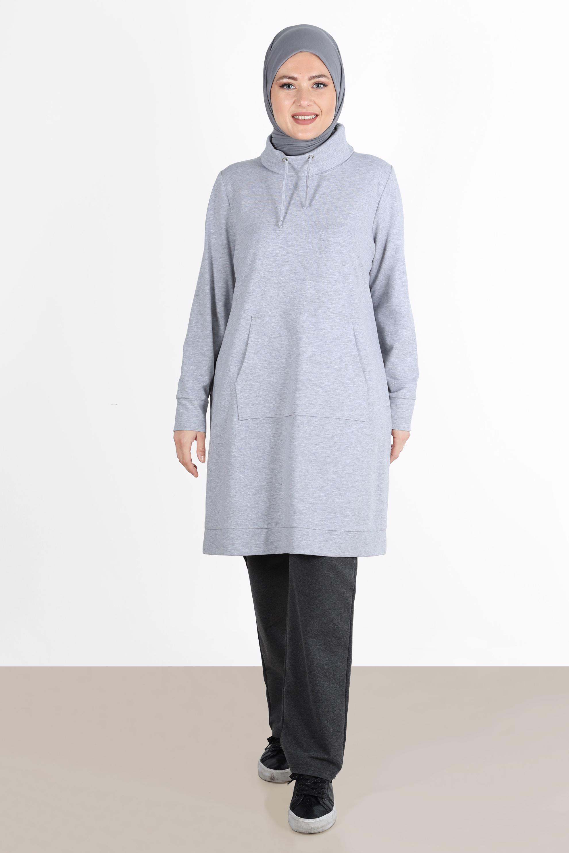 Tesettür giyim GRİ BELİ LASTİKLİ BÜYÜK BEDEN EŞOFMAN ALTI 70394