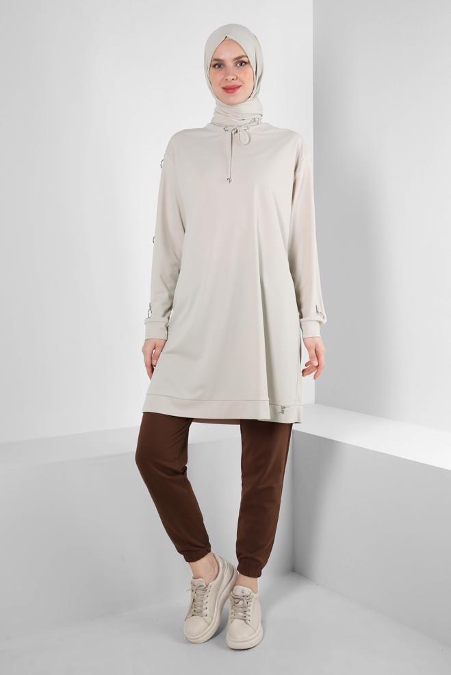 Hijab clothing BROWN ELASTIC LEGS SWEATPANTS 70397 - ALVİNA